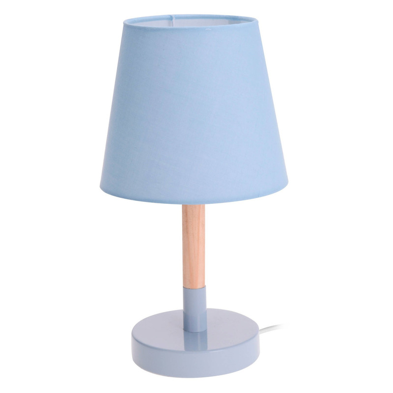 Tafellamp lichtblauw hout met metalen voet 23 cm
