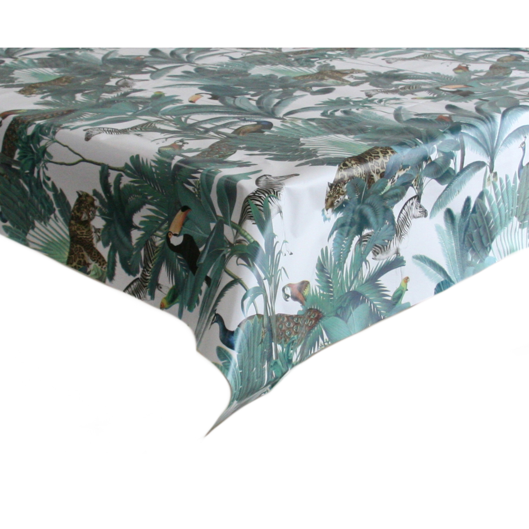 Tafelzeil-tafelkleed jungle print met bladeren en dieren 140 x 180 cm