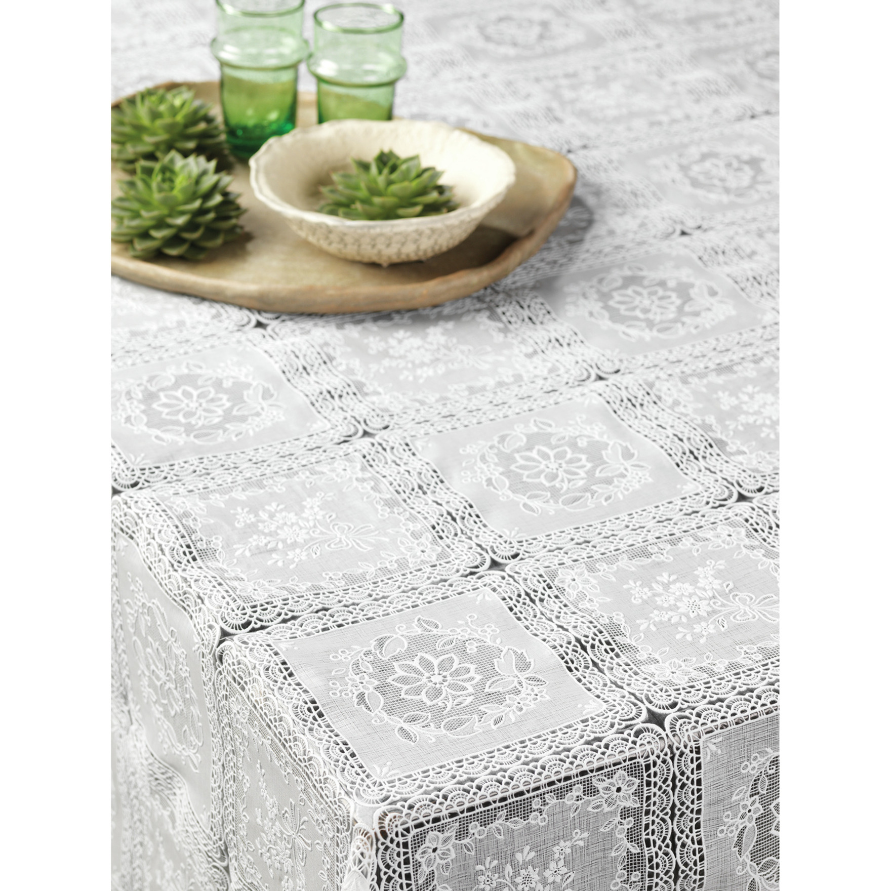Tafelzeil-tafelkleed vierkante kanten patroon wit 140 x 180 cm