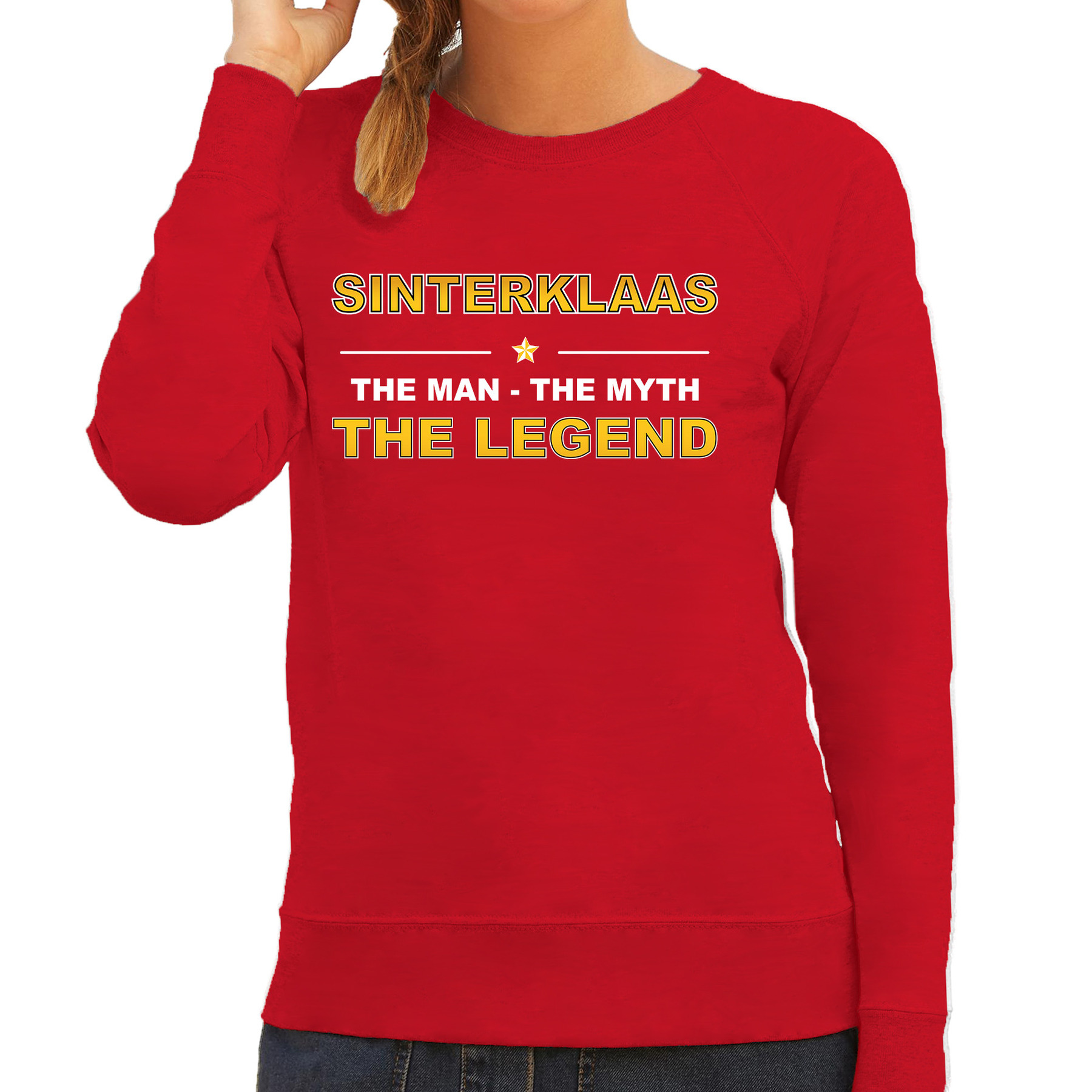 The man, The myth the legend Sinterklaas sweater-trui rood voor dames