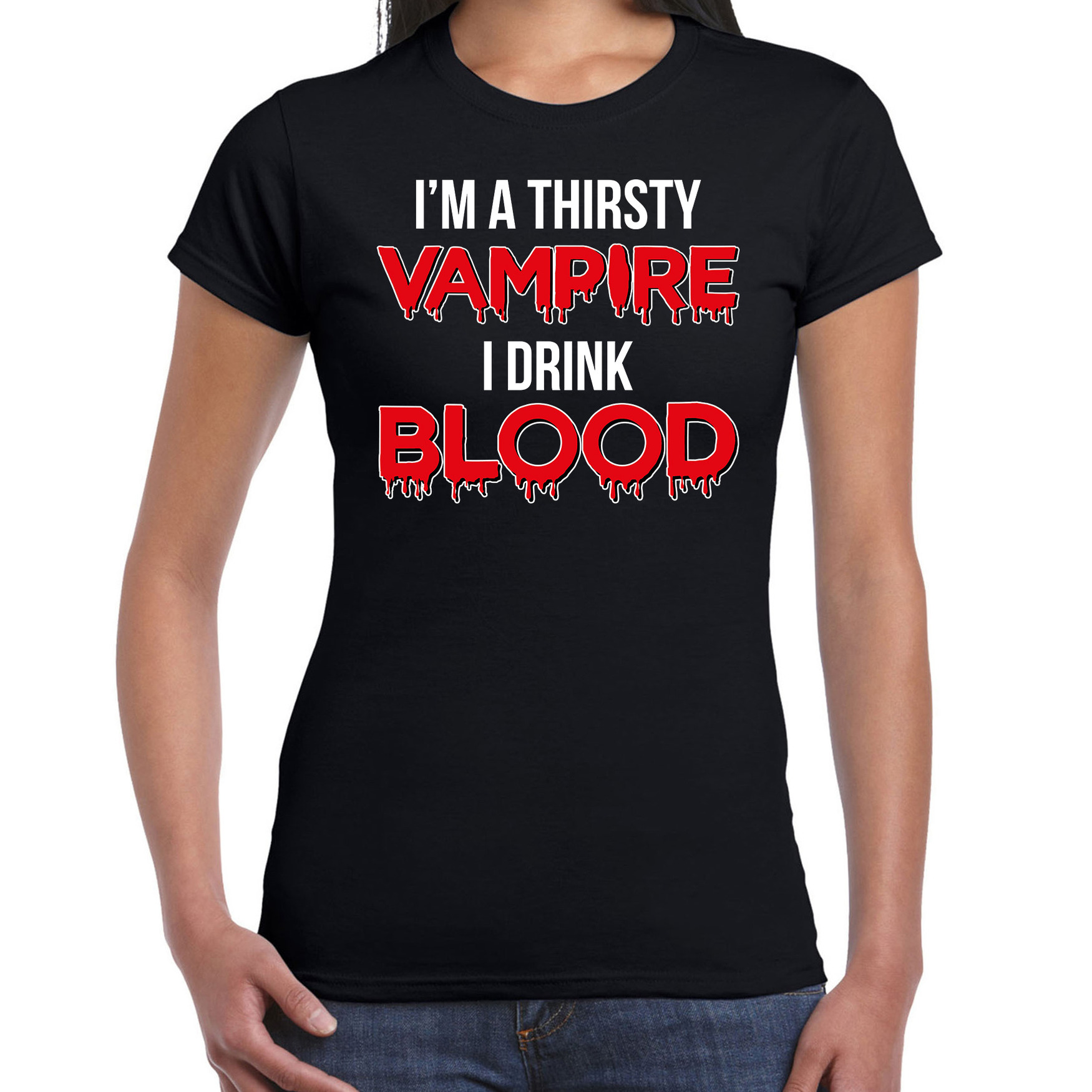Thirsty vampire horror shirt zwart voor dames vampier verkleed t-shirt-kostuum