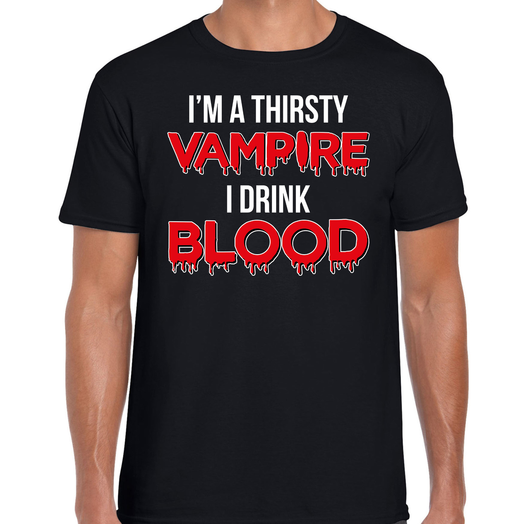 Thirsty vampire horror shirt zwart voor heren vampier verkleed t-shirt-kostuum