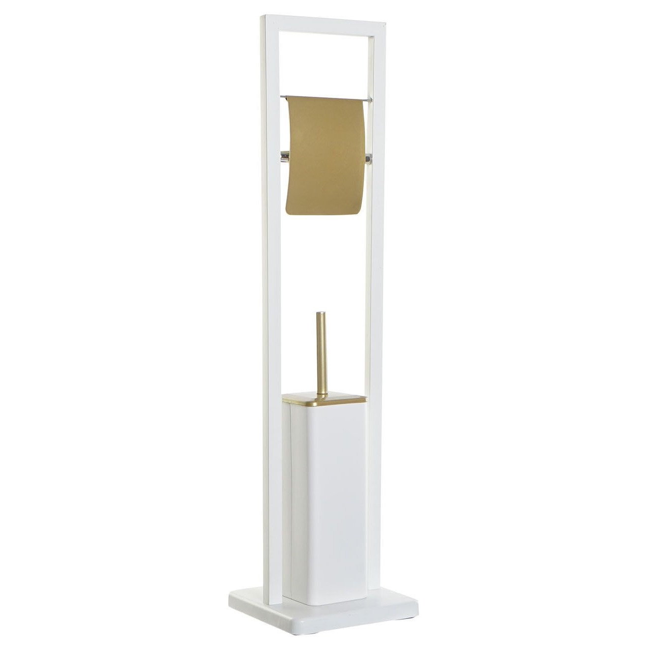 Toiletborstel met toiletrolhouder wit-goud metaal 80 cm