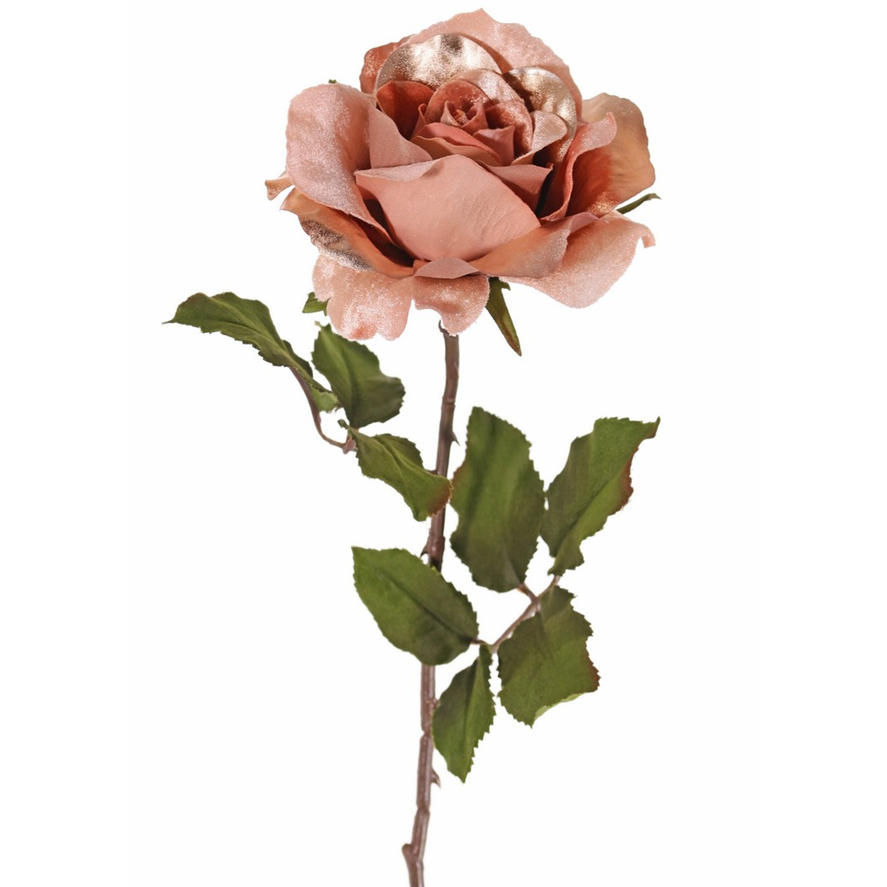 Top Art Kunstbloem roos Glamour zalm met goudkleur satijn 61 cm kunststof steel decoratie bloemen