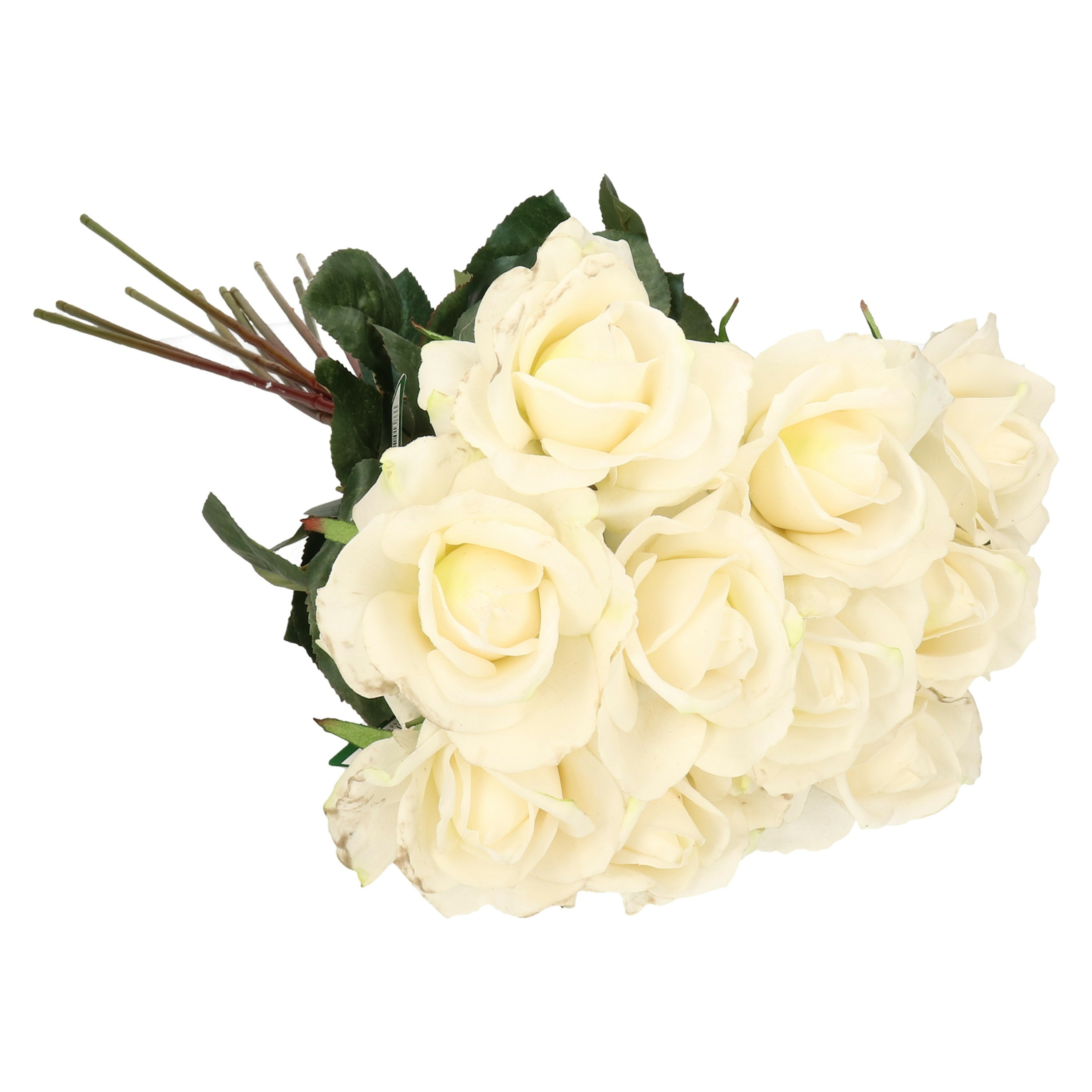 Top Art Kunstbloemen boeket roos Caroline 10x wit 70 cm zijde decoratie bloemen