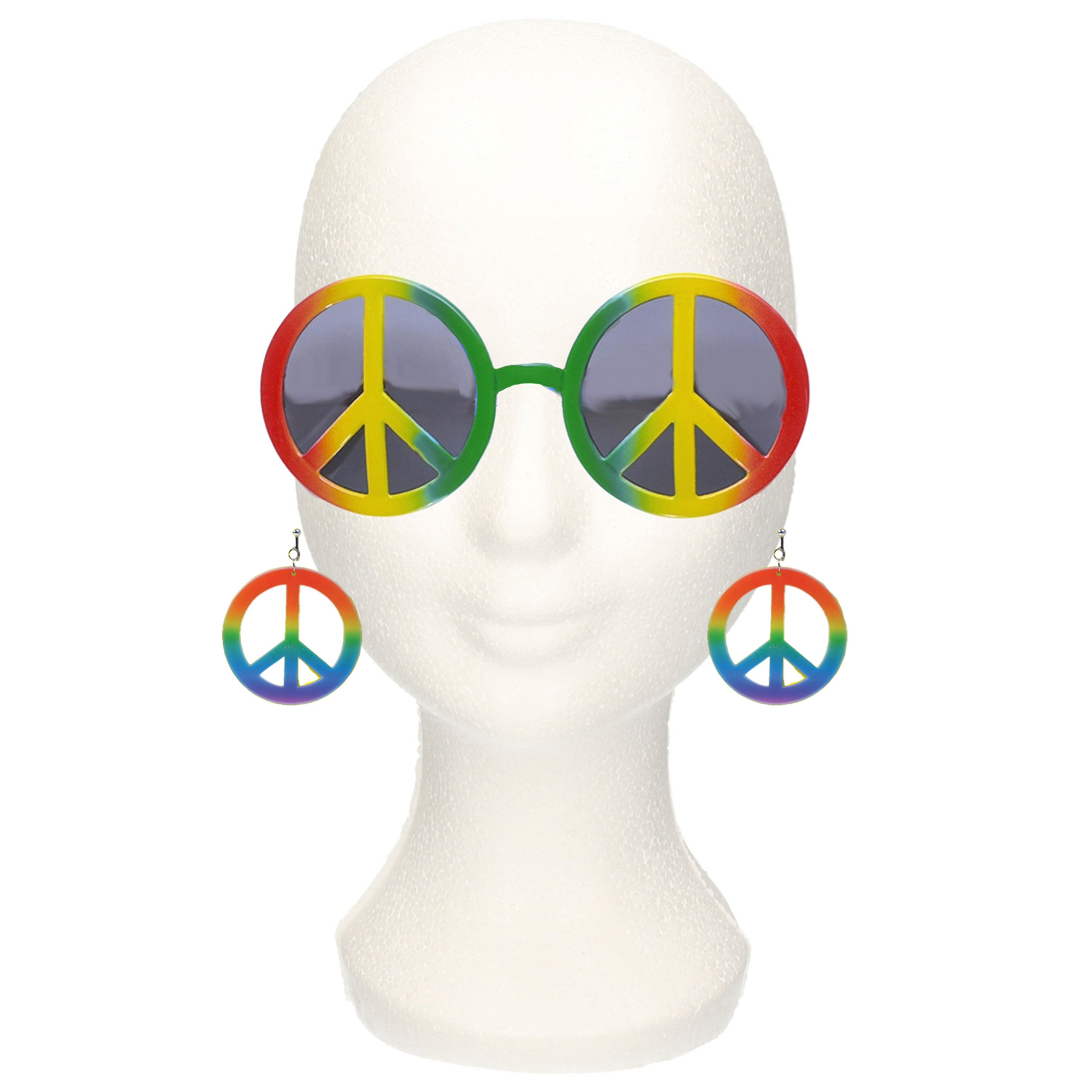 Toppers Carnaval Sixties-Hippie-Flower Power Peace oorbellen en zonnebril verkleed set