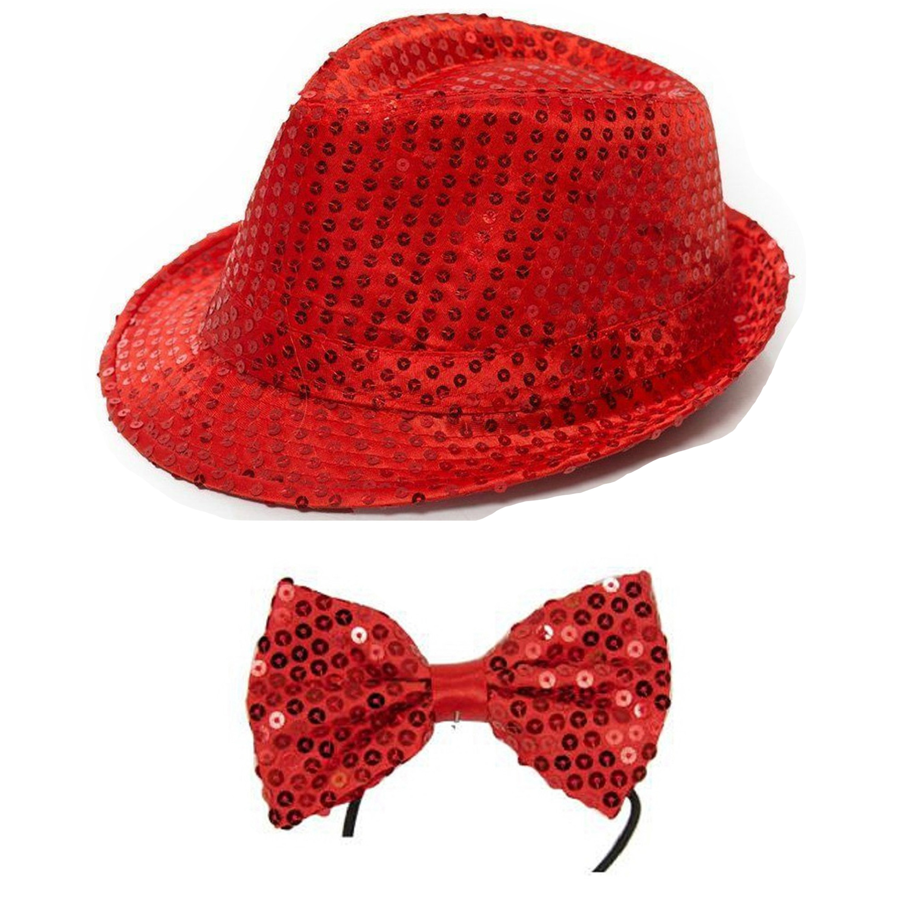 Toppers Carnaval verkleed set glitter hoed en strikje rood