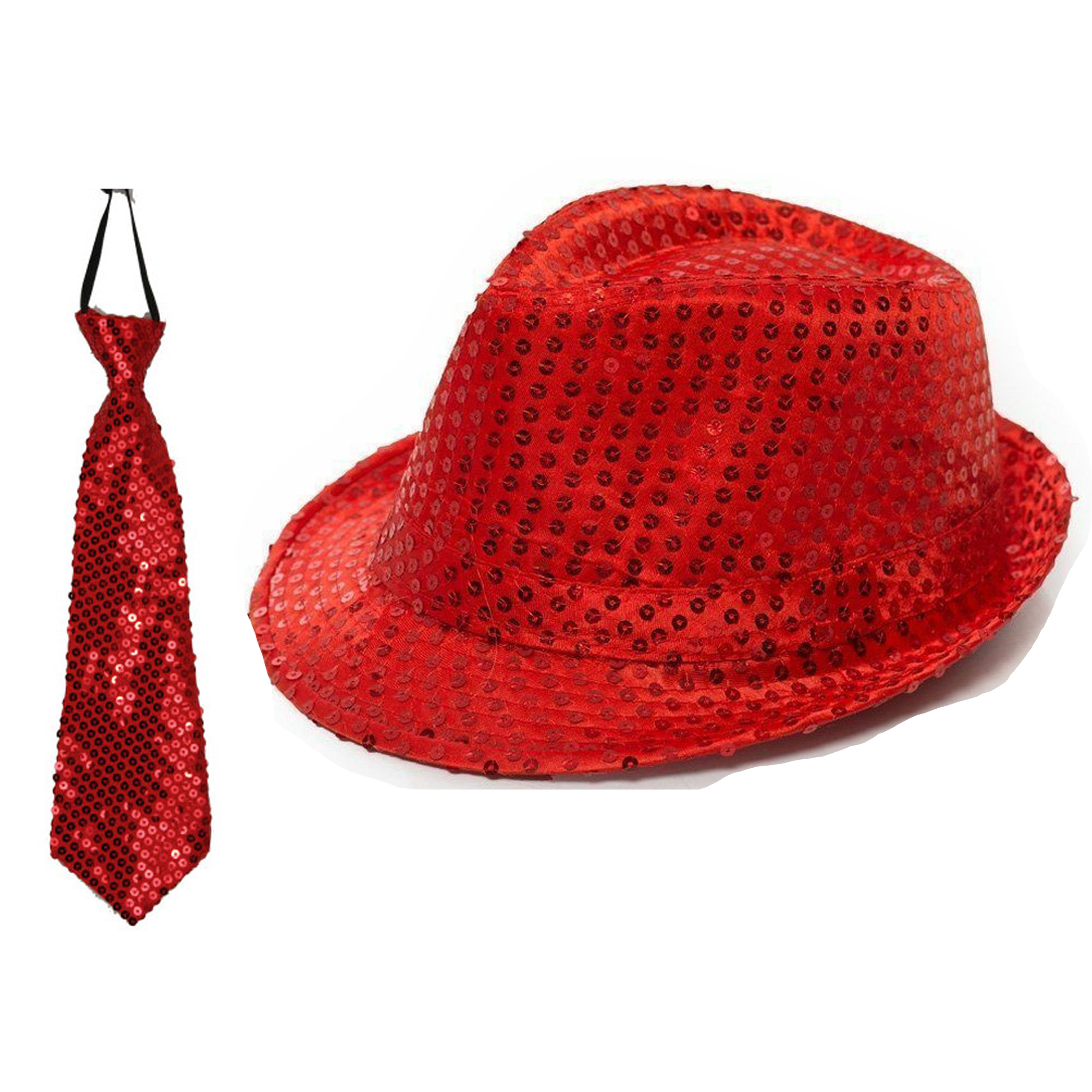 Toppers Carnaval verkleed set glitter hoed en stropdas rood
