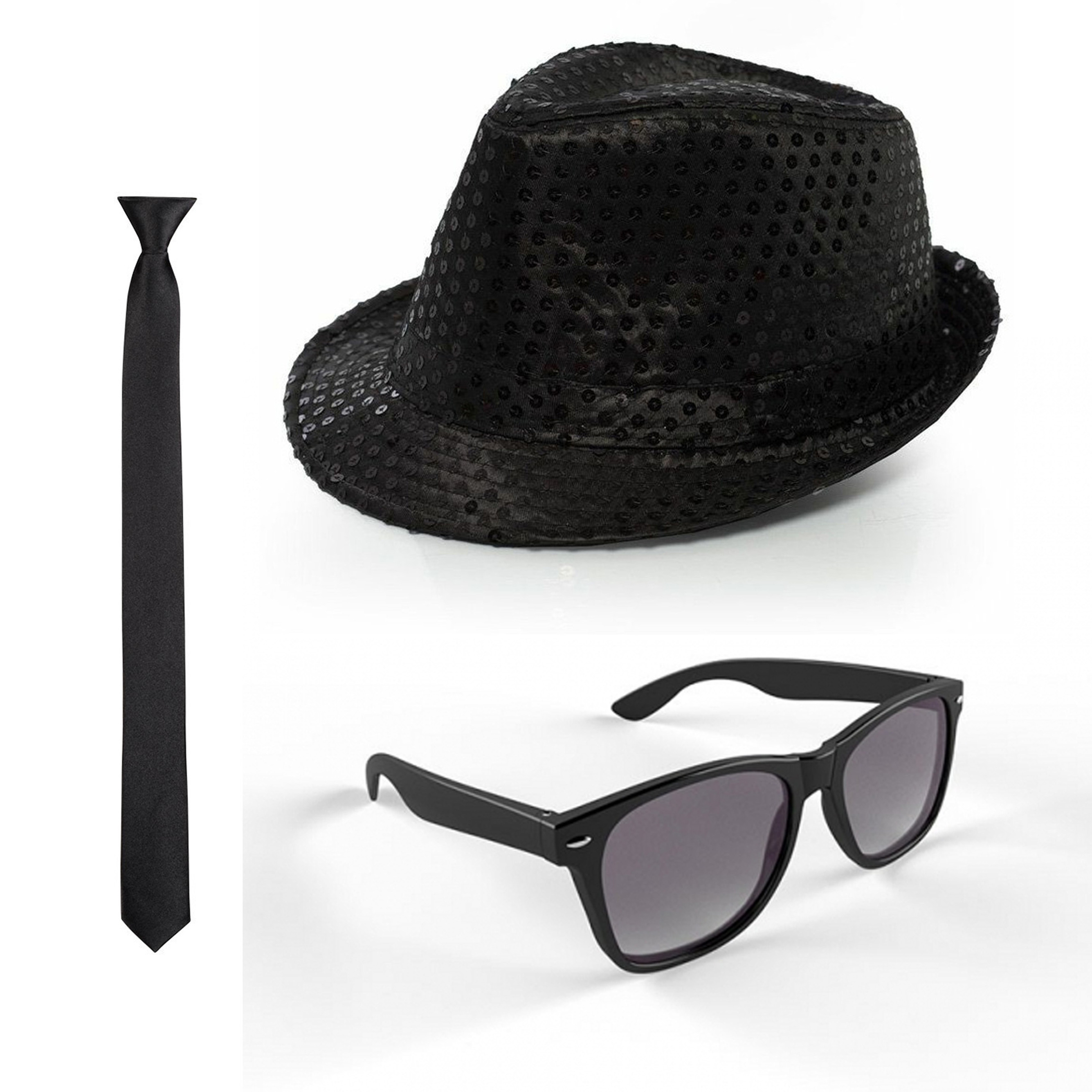 Toppers Carnaval verkleed set glitter hoed-stropdas-party bril zwart