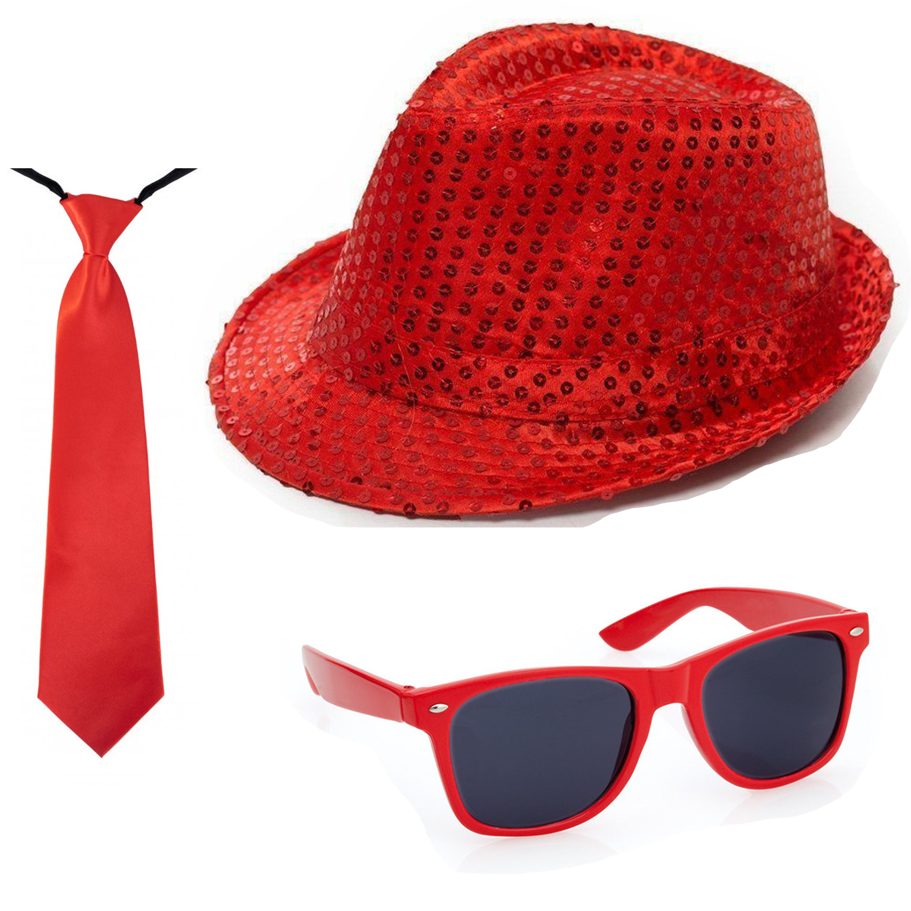 Toppers Carnaval verkleed set hoed stropdas en bril rood glitters