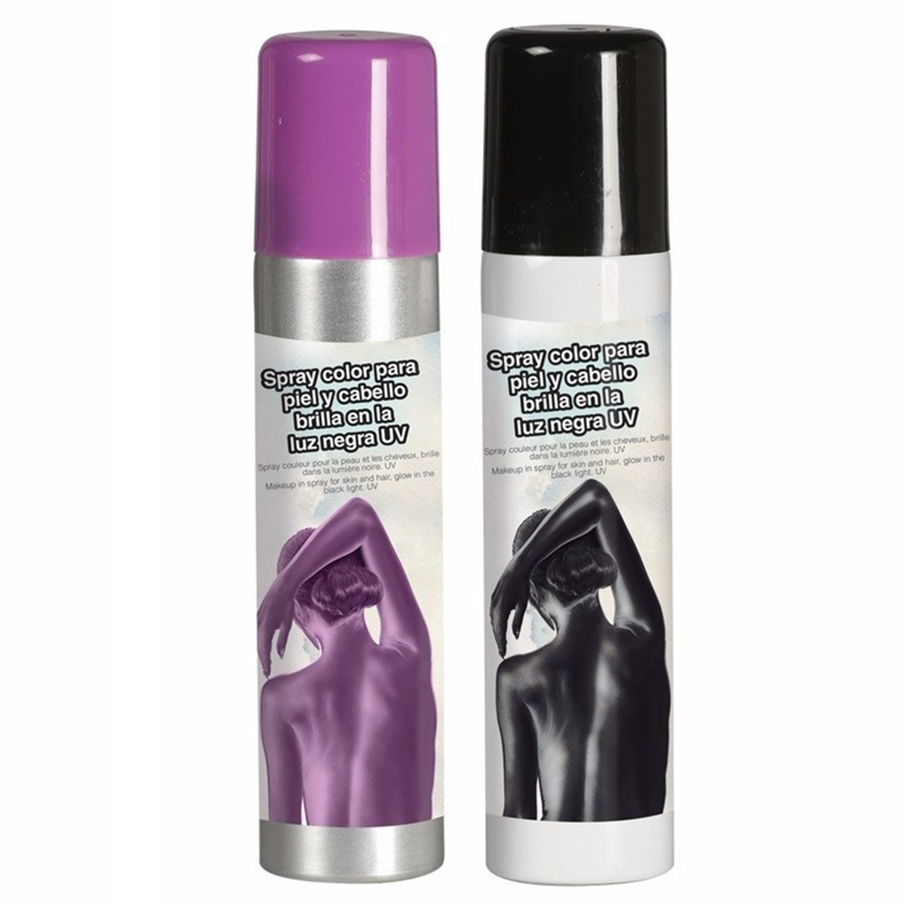 Toppers Guirca Haarspray-bodypaint spray 2x kleuren paars en zwart 75 ml