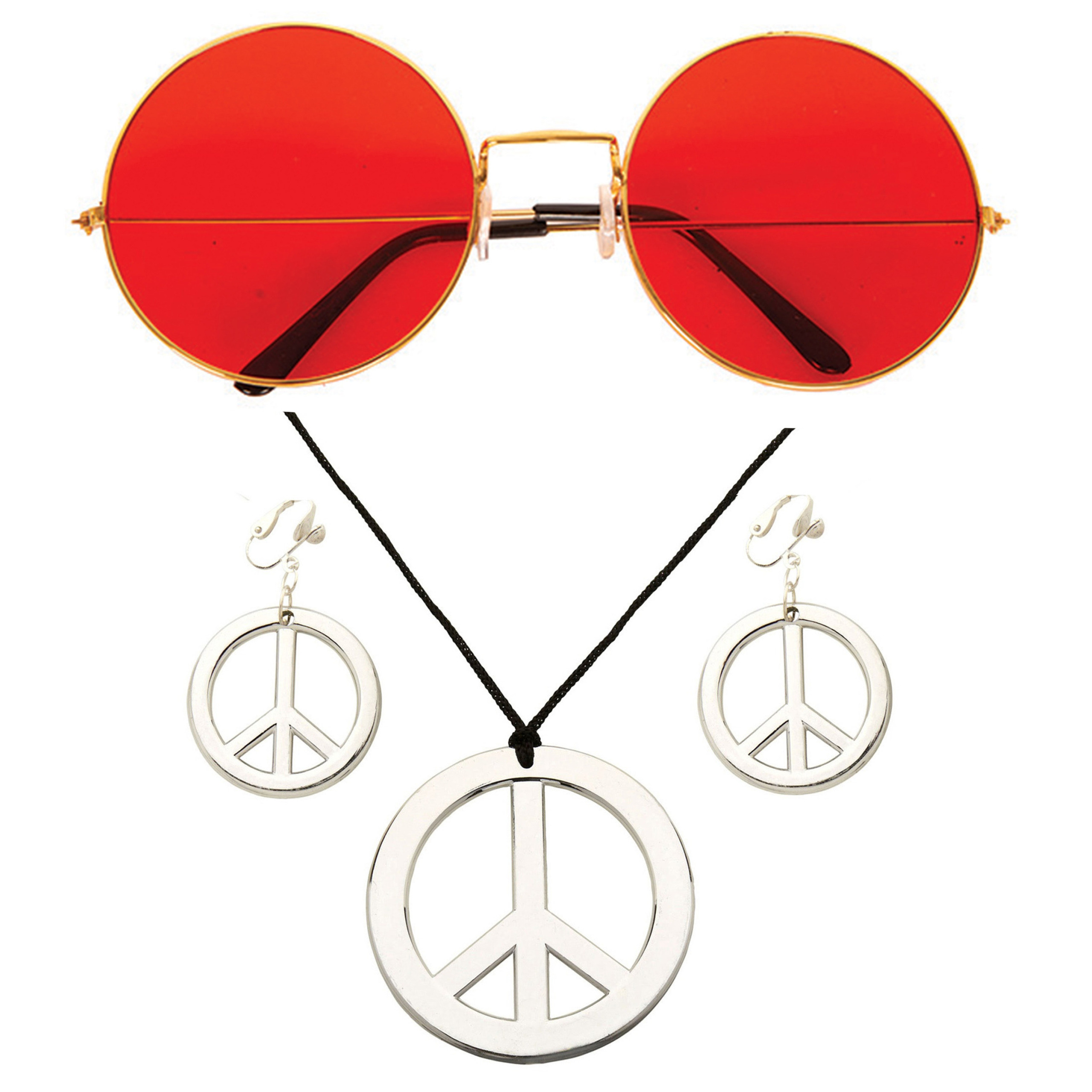 Toppers Hippie Flower Power Sixties verkleed sieraden met rode party bril