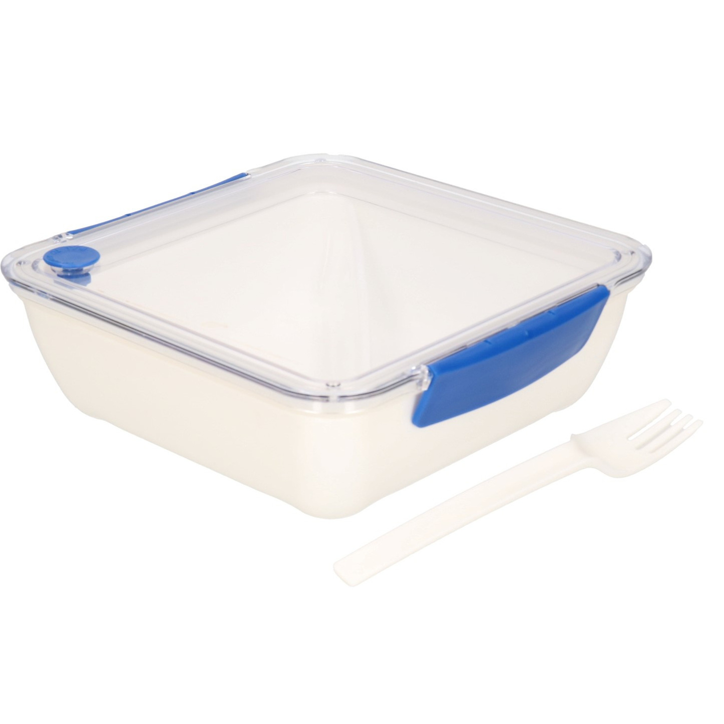 Transparant met blauwe lunchbox met luchttoevoerknop