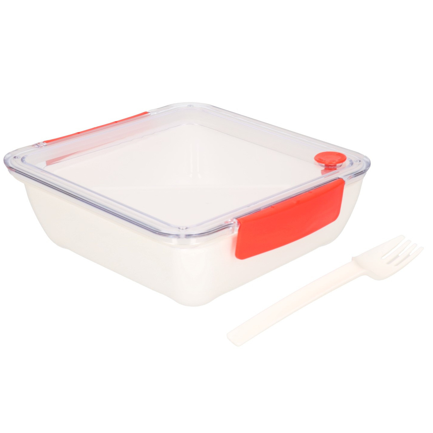 Transparant met rode lunchbox met luchttoevoerknop