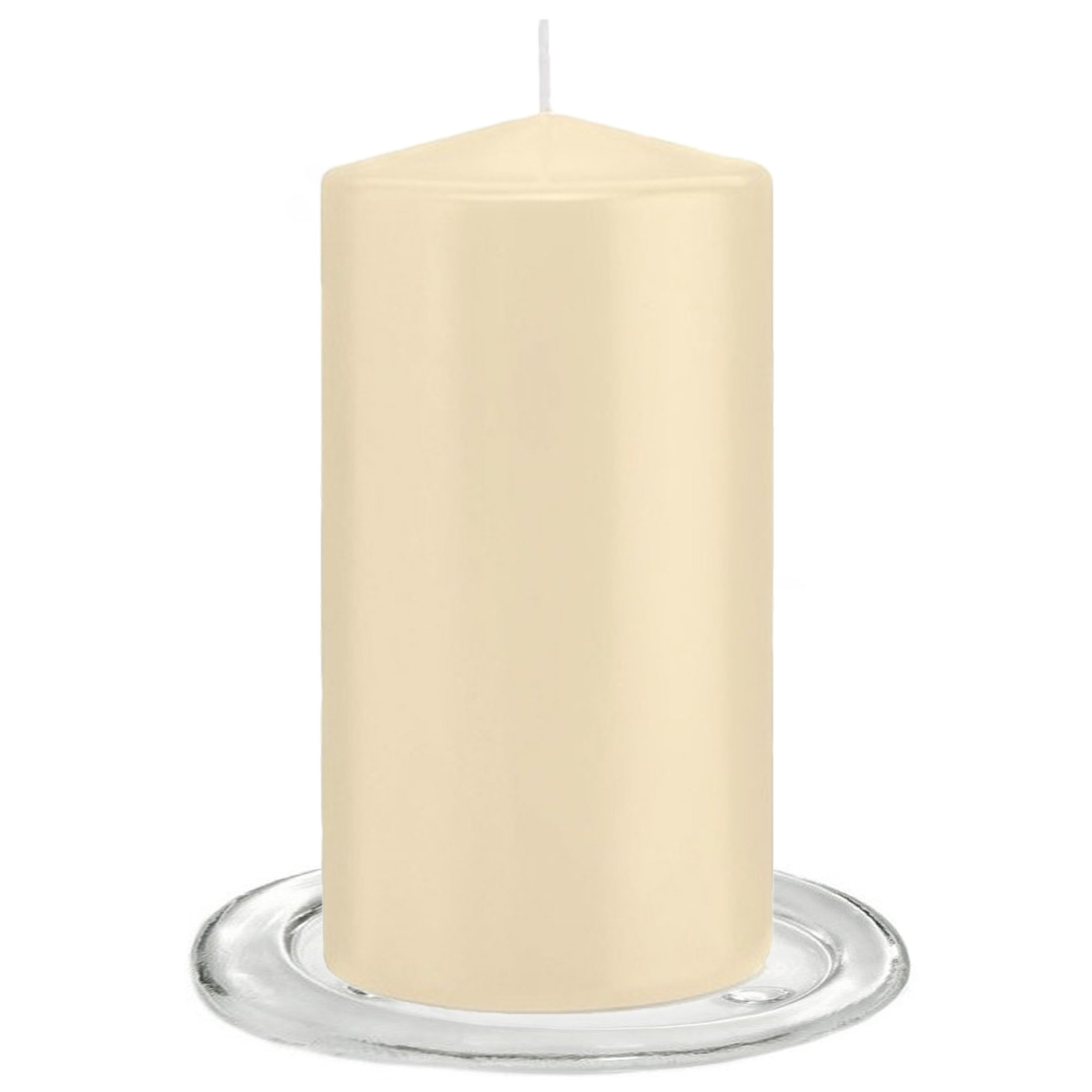 Trend Candles Stompkaarsen met glazen onderzetters set van 2x stuks creme wit 8 x 15 cm
