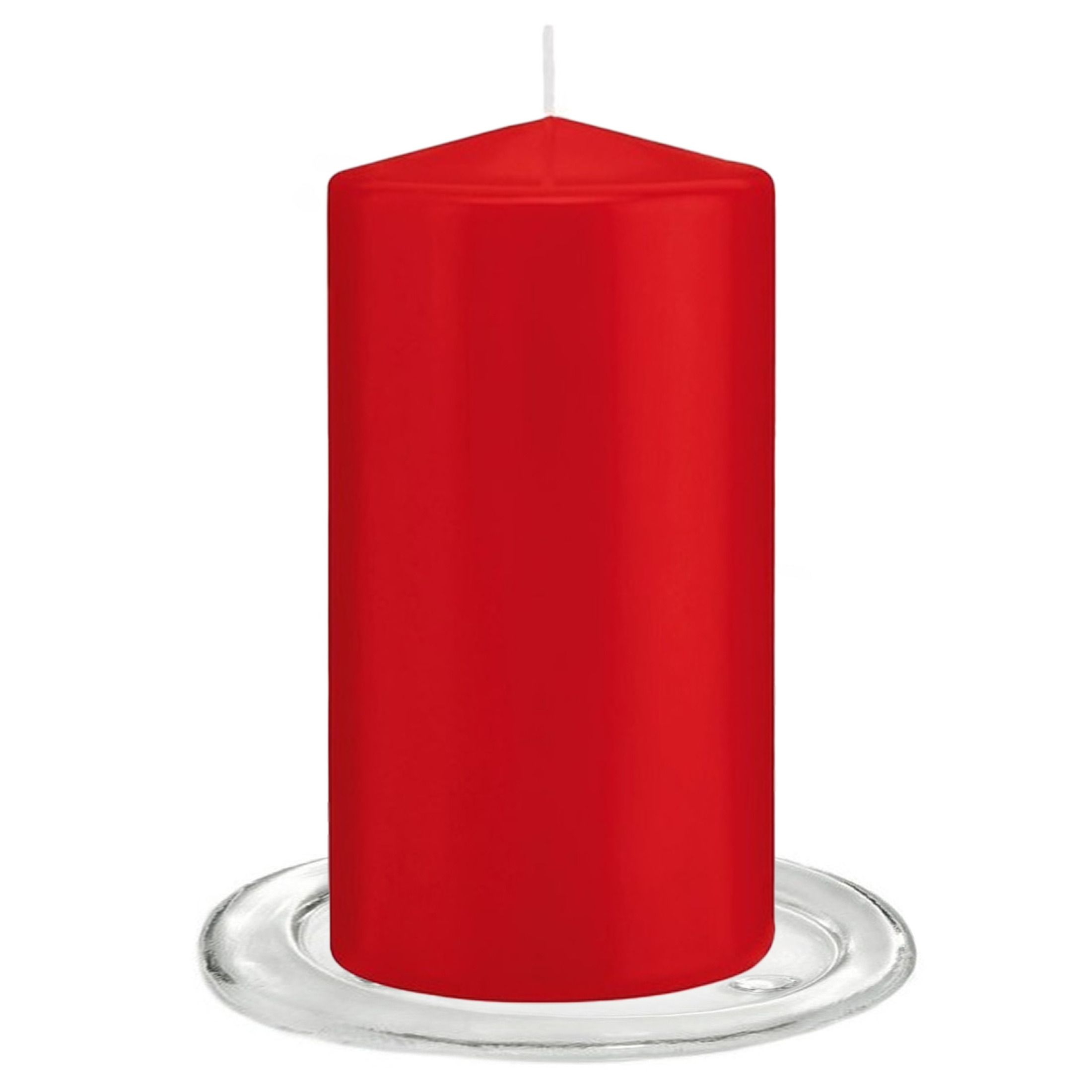Trend Candles Stompkaarsen met glazen onderzetters set van 2x stuks helder rood 8 x 15 cm