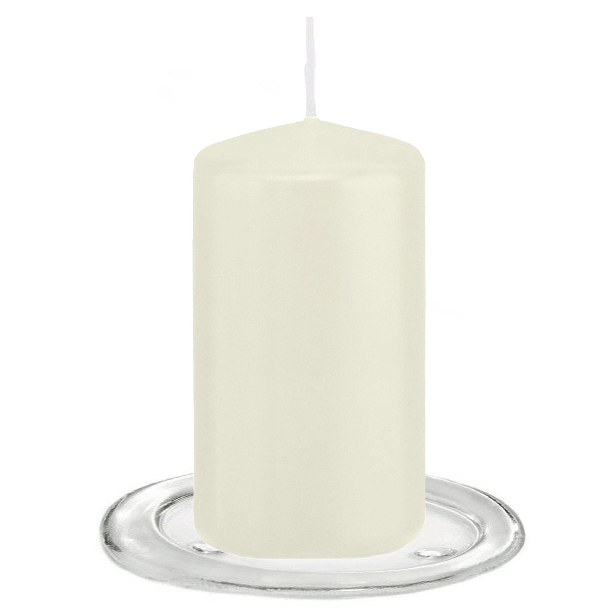 Trend Candles Stompkaarsen met glazen onderzetters set van 2x stuks ivoor wit 6 x 12 cm