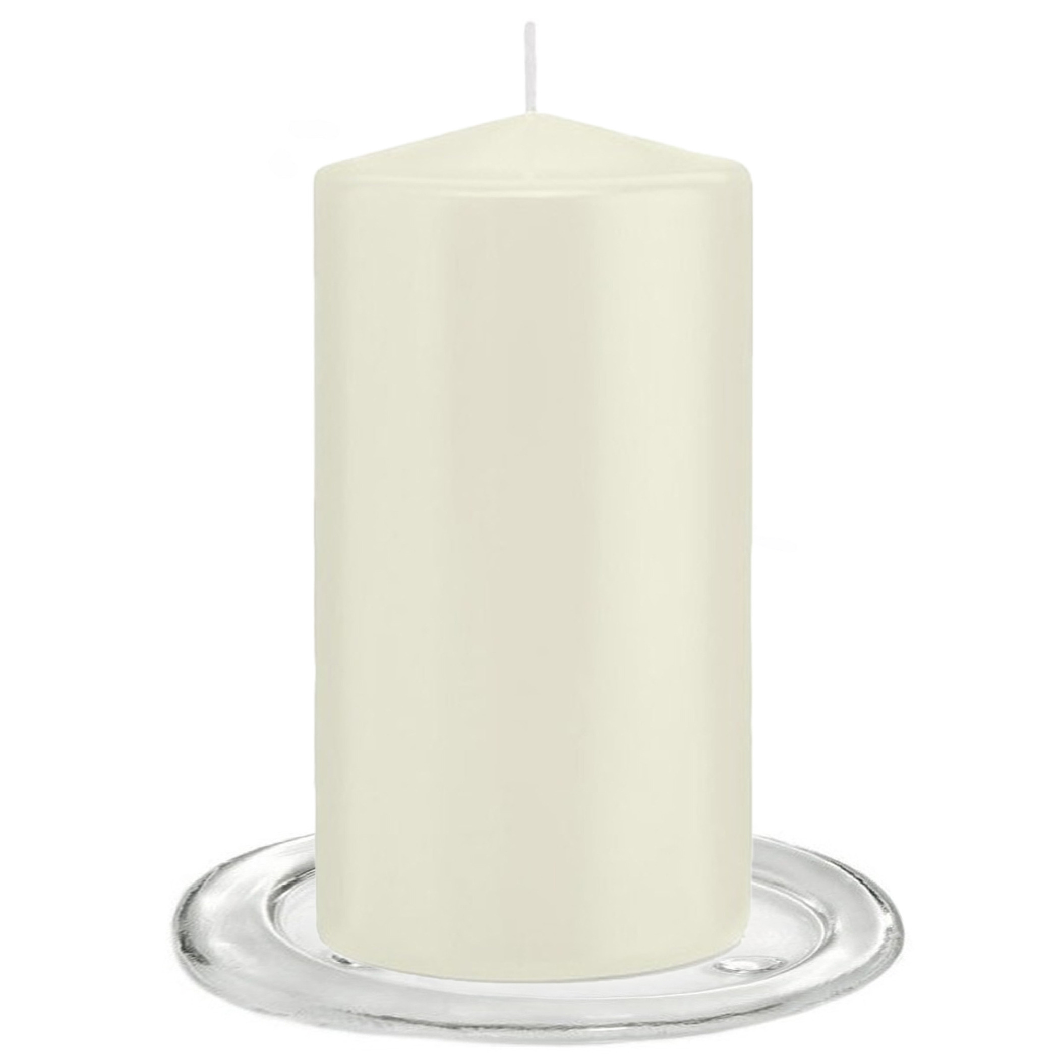 Trend Candles Stompkaarsen met glazen onderzetters set van 2x stuks ivoor wit 8 x 15 cm