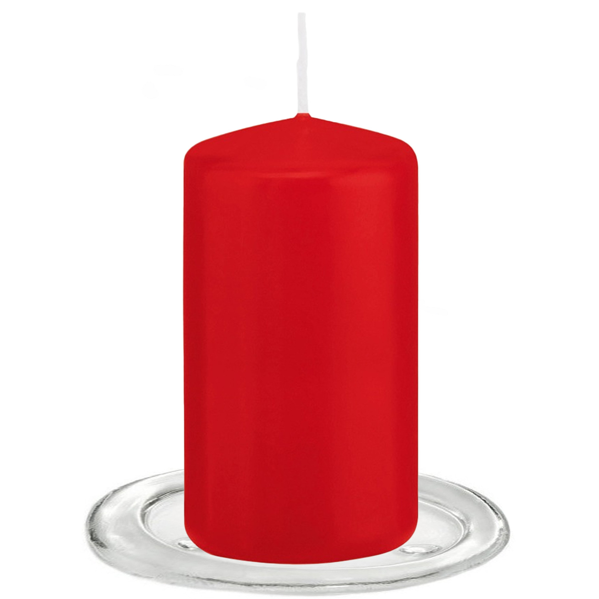 Trend Candles Stompkaarsen met glazen onderzetters set van 2x stuks rood 6 x 12 cm