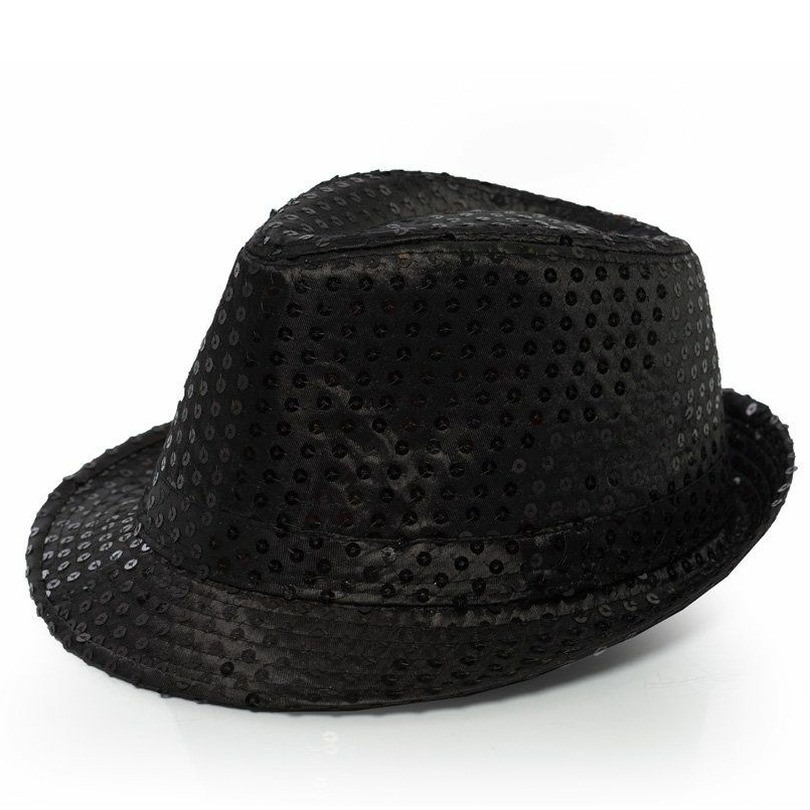 Trilby hoed met pailletten zwart polyester glitter