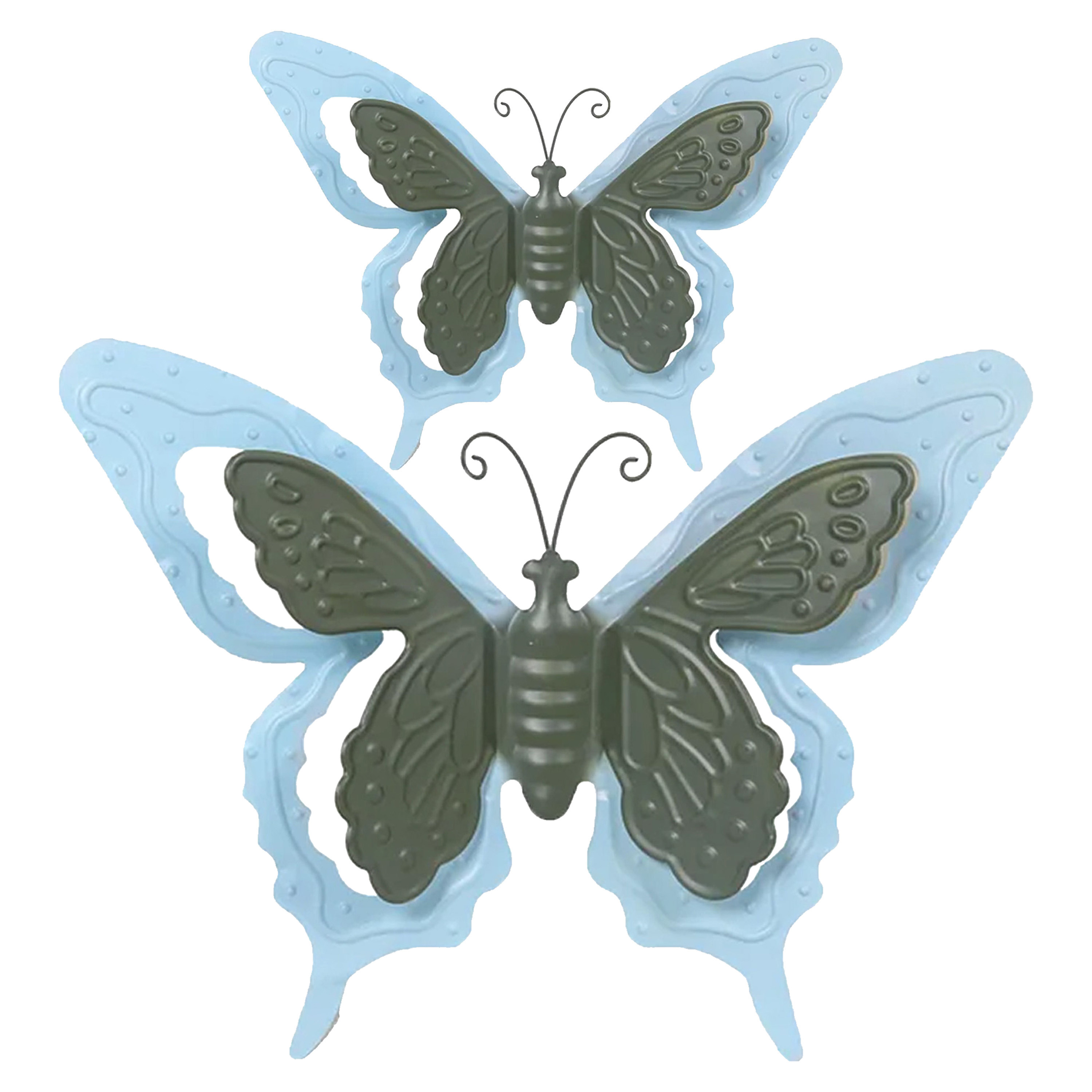 Tuin-schutting decoratie vlinders metaal blauw 17 x 13 cm 36 x 27 cm