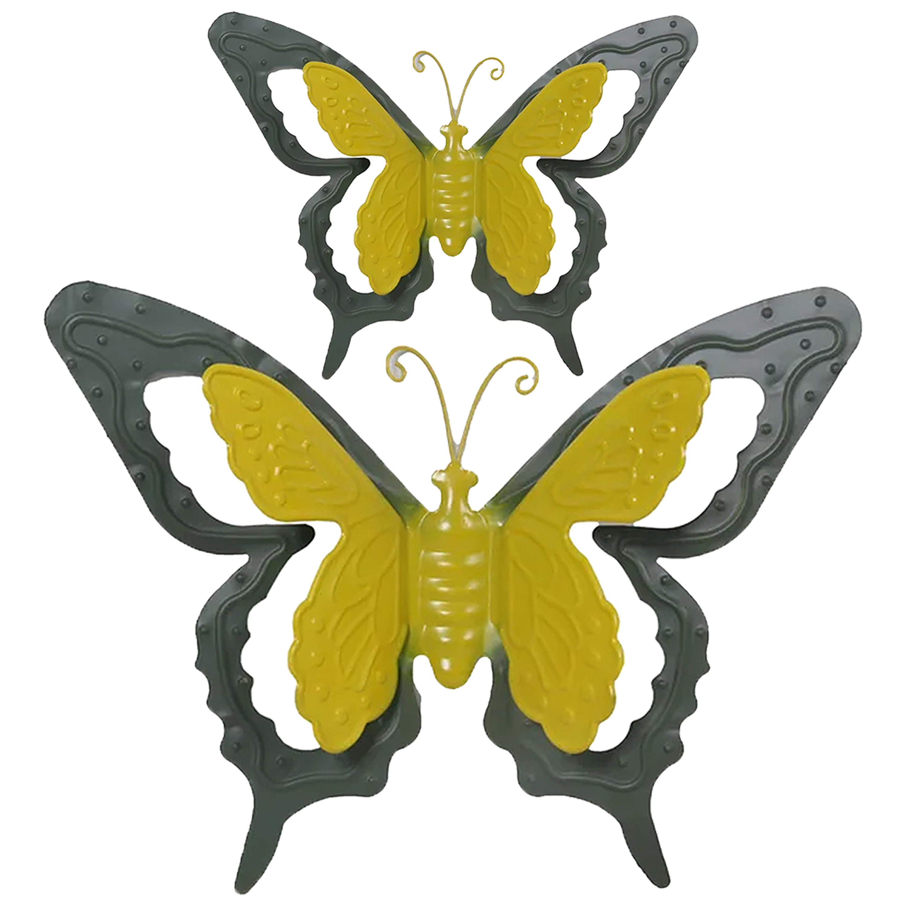 Tuin-schutting decoratie vlinders metaal groen 24 x 18 cm 46 x 34 cm
