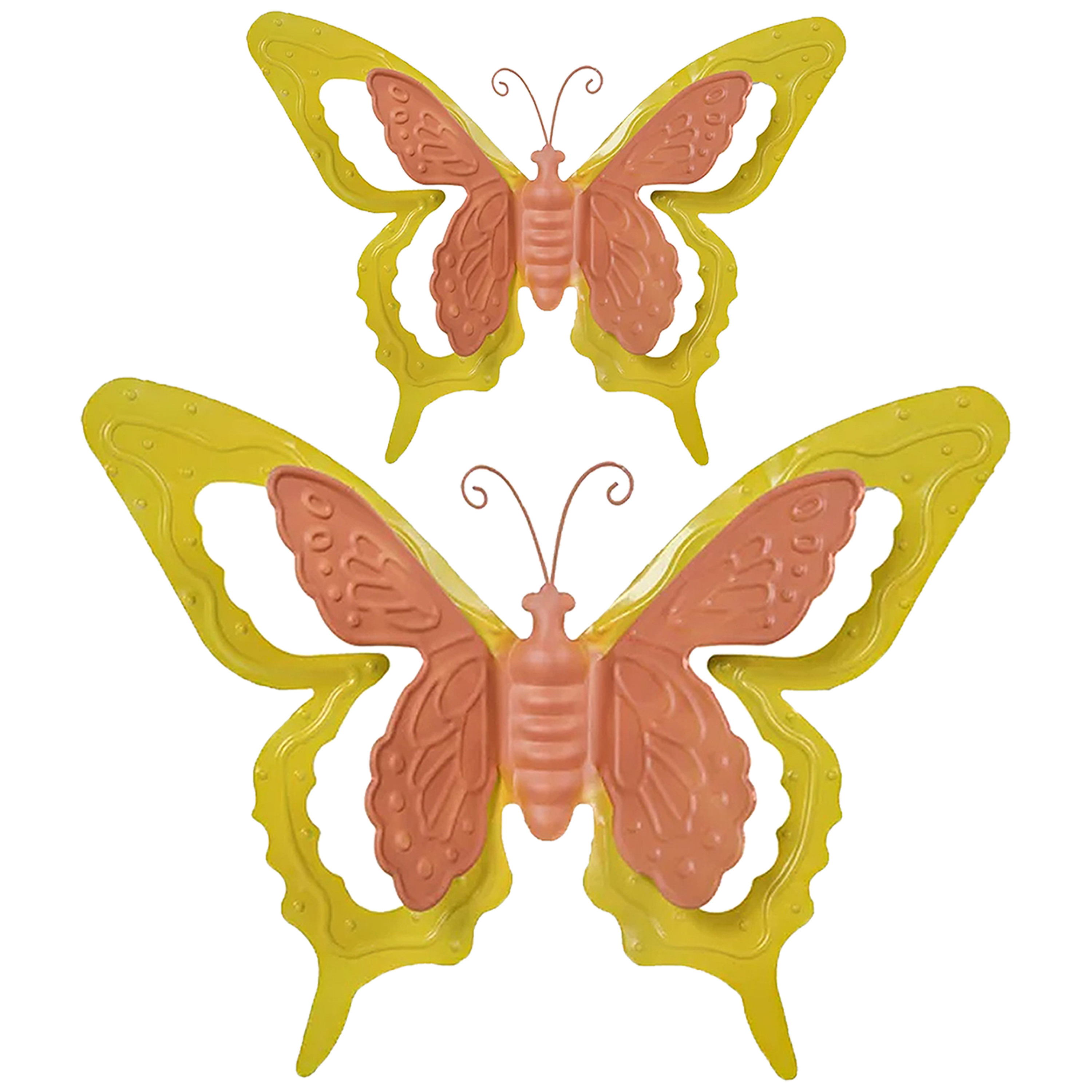 Tuin-schutting decoratie vlinders metaal oranje 24 x 18 cm 46 x 34 cm