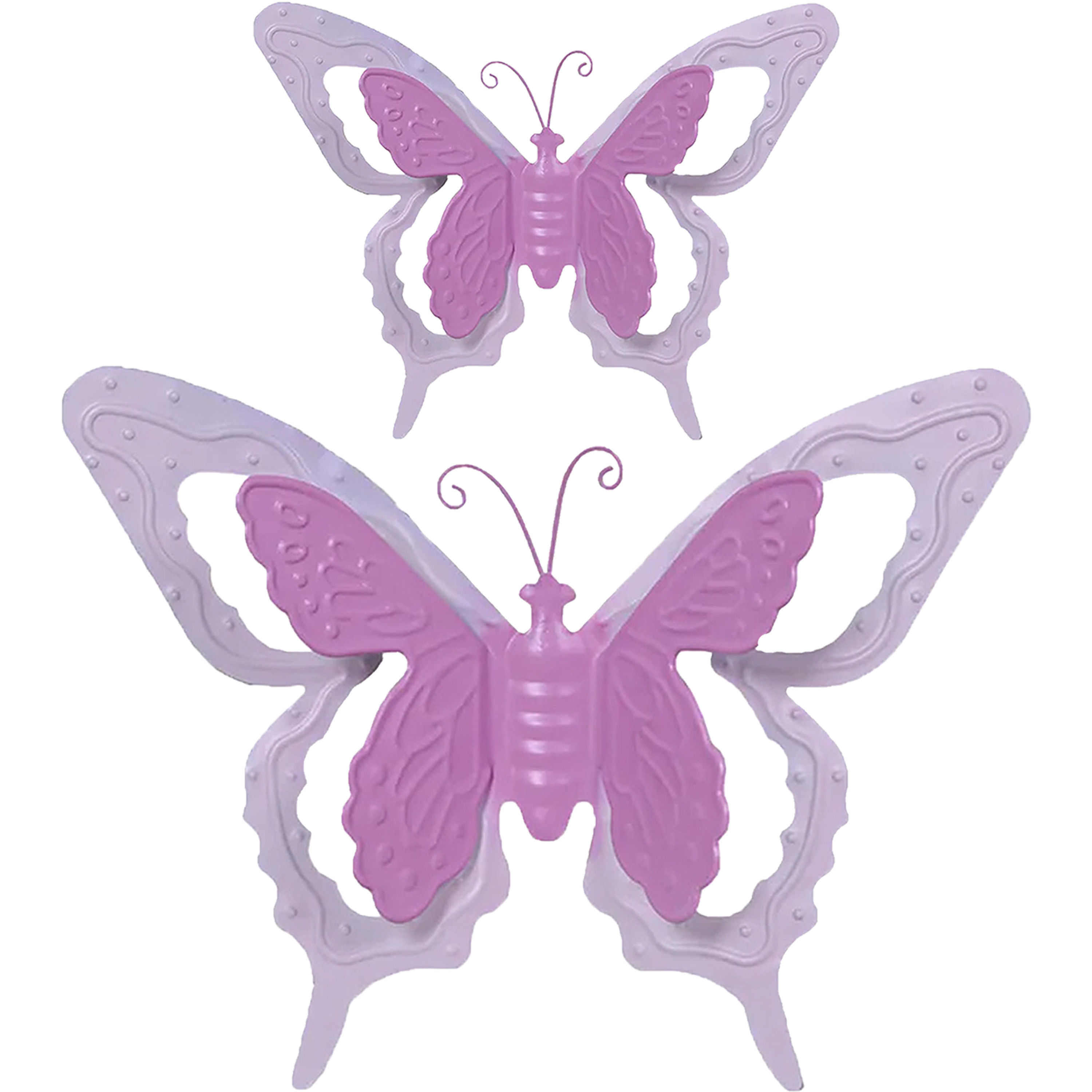 Tuin-schutting decoratie vlinders metaal roze 17 x 13 cm 36 x 27 cm