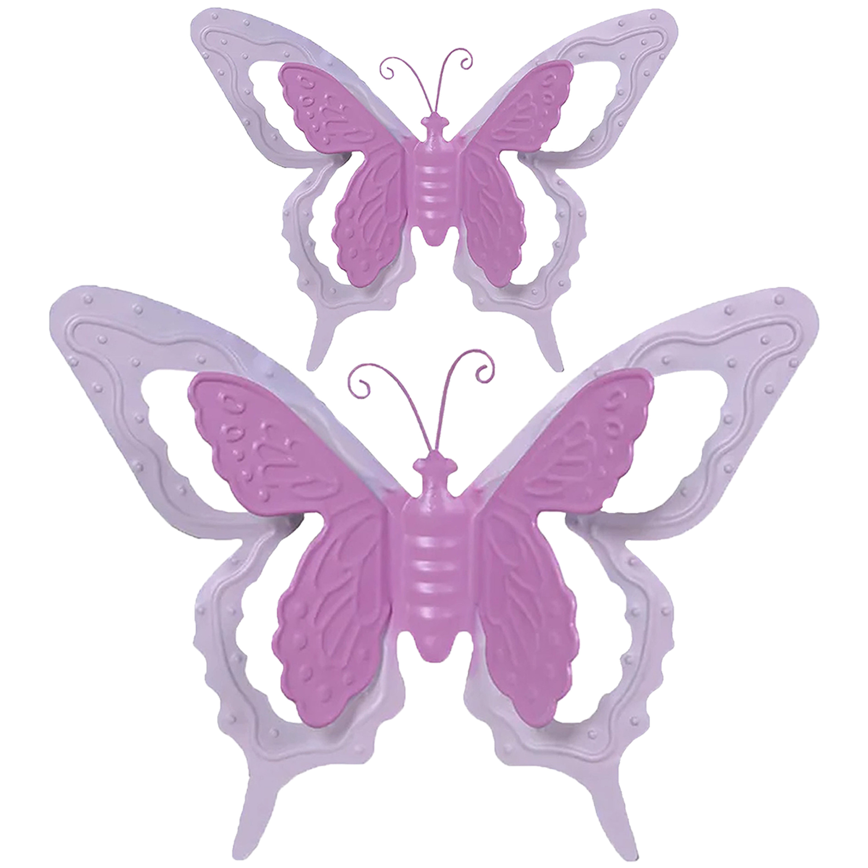 Tuin-schutting decoratie vlinders metaal roze 24 x 18 cm 46 x 34 cm