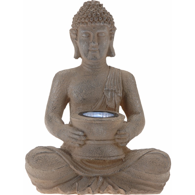 Tuinverlichting solar lamp boeddha beeld bruin 28 cm