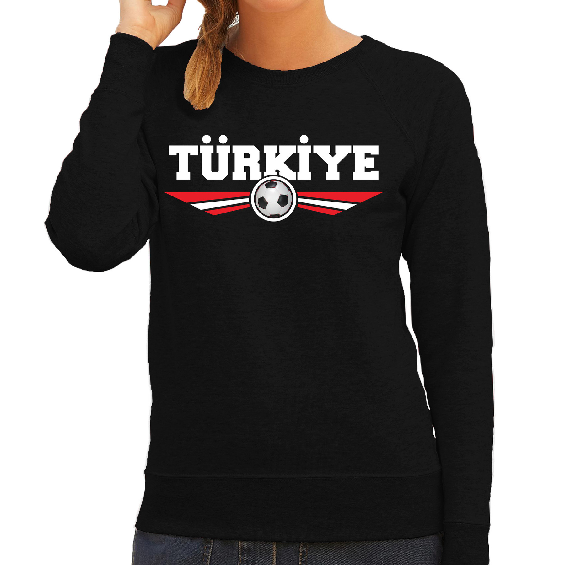 Turkije-Turkiye landen-voetbal trui met wapen in de kleuren van de Turkse vlag zwart voor dames