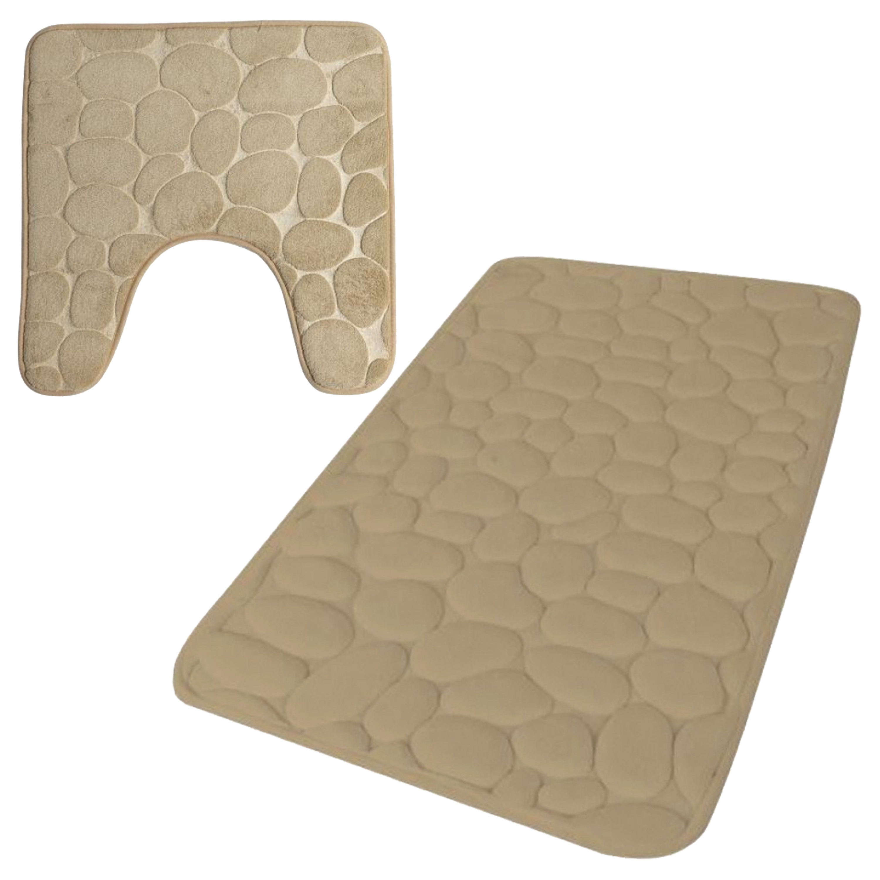 Urban Living badkamer droogloop matjes-tapijt set 2x stuks memory foam beige