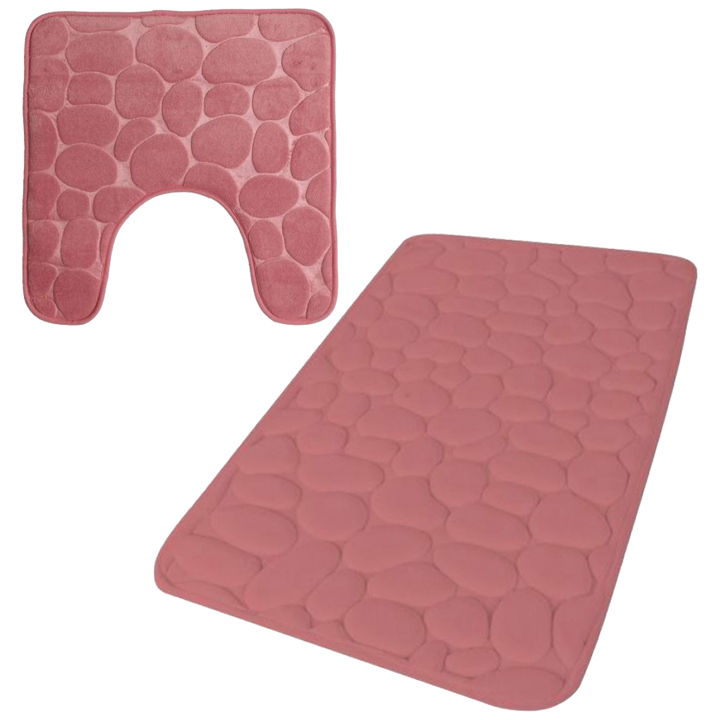 Urban Living badkamer droogloop matjes-tapijt set 2x stuks memory foam oud roze