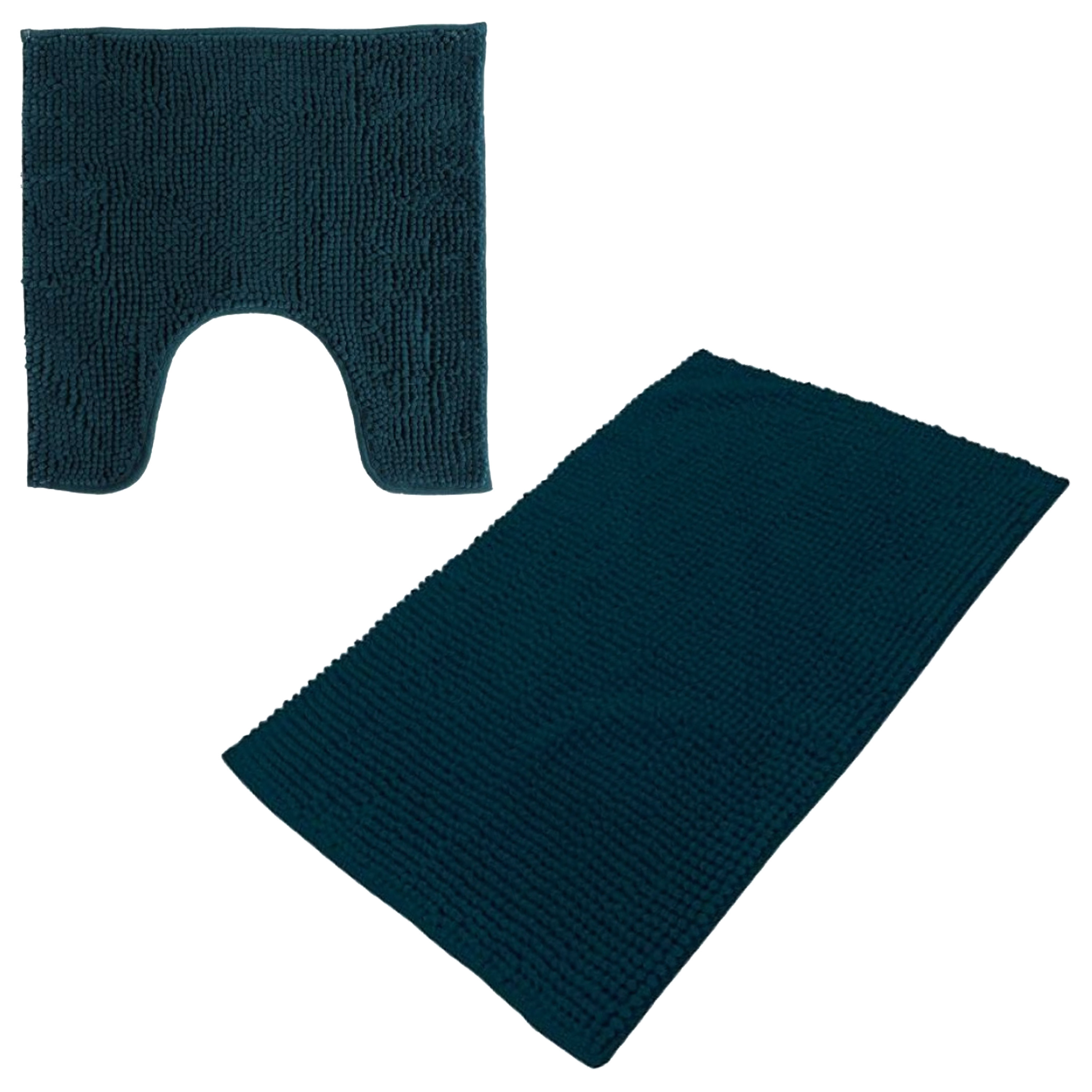 Urban Living badkamer droogloop matjes-tapijt set 2x stuks polyester donkerblauw