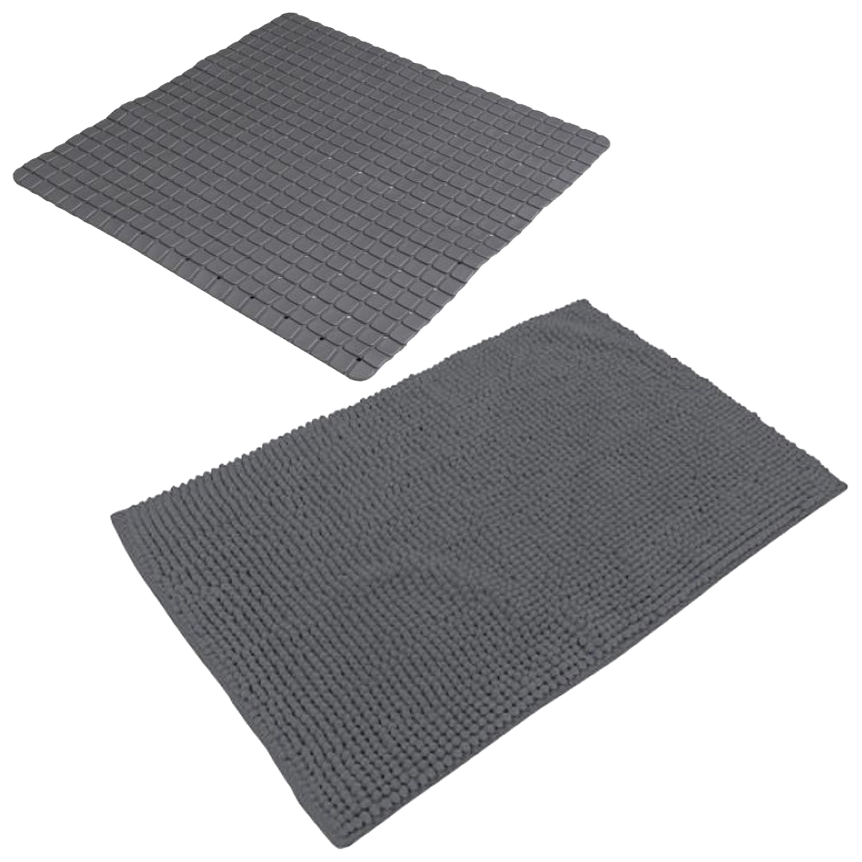 Urban Living Douche anti-slip en droogloop mat-tapijt badkamer set rubber-polyester antraciet