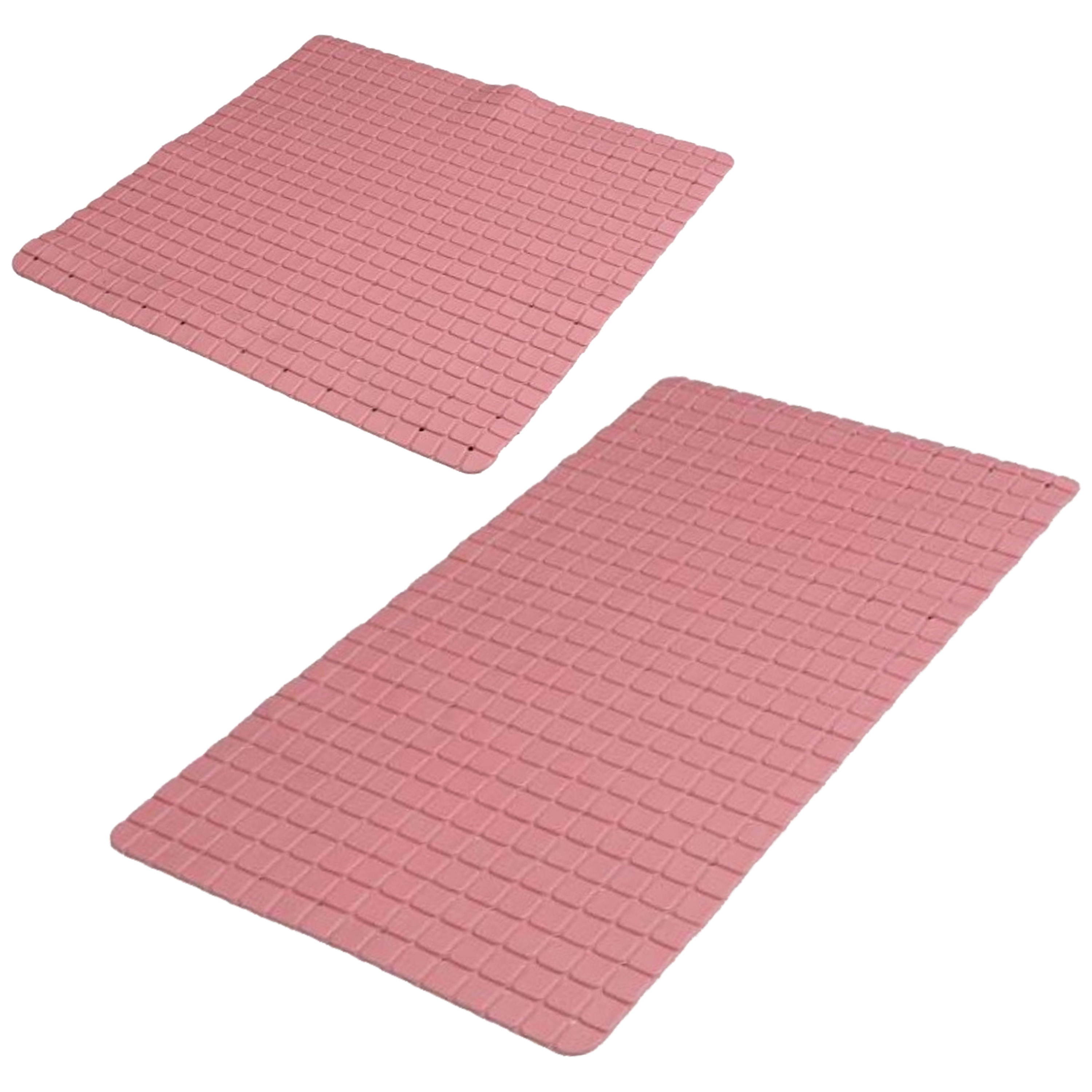 Urban Living Douche-badkamer anti-slip matten set 2x stuks rubber oud roze