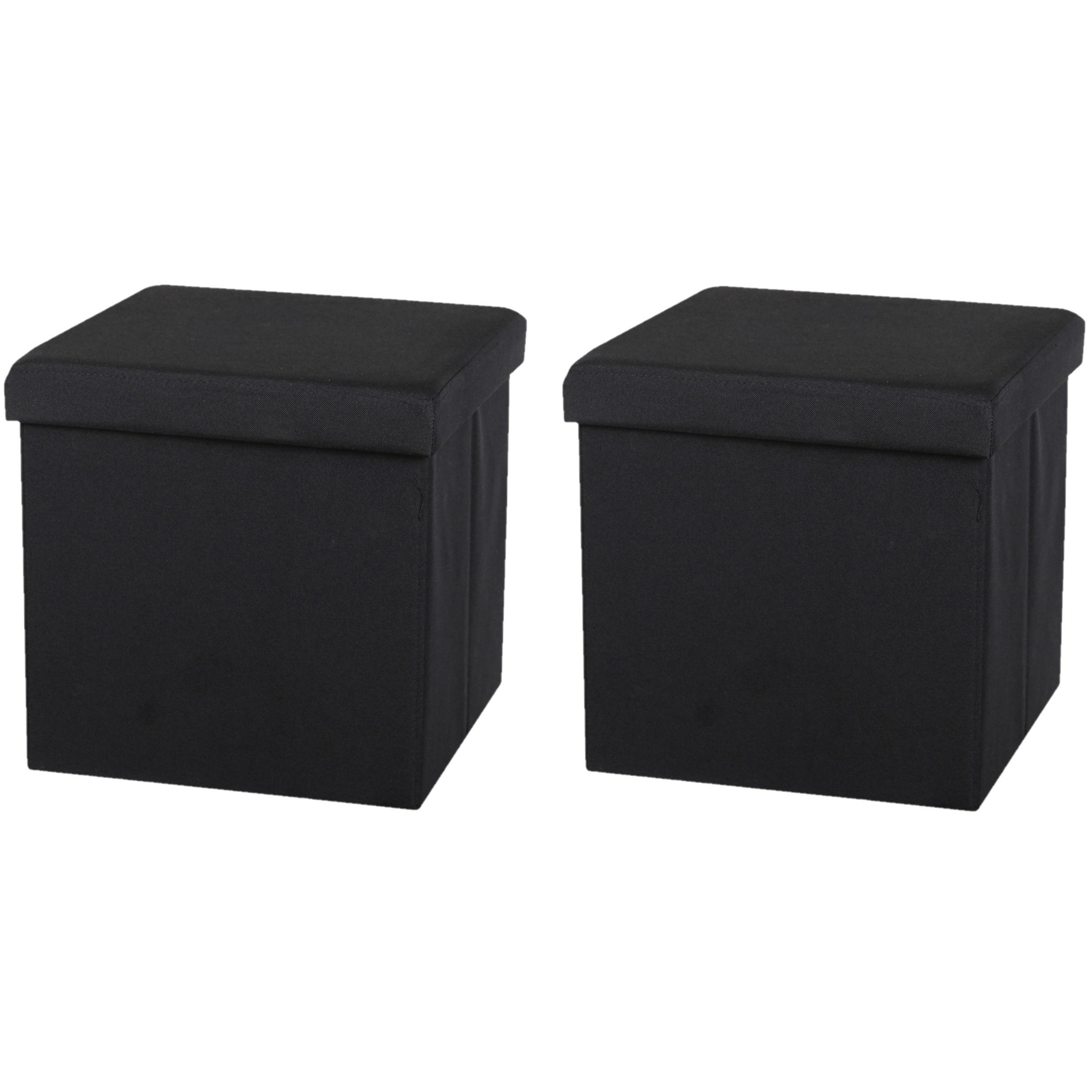 Urban Living Poef-hocker 2x opbergbox zit krukje zwart linnen-mdf 37 x 37 cm opvouwbaar