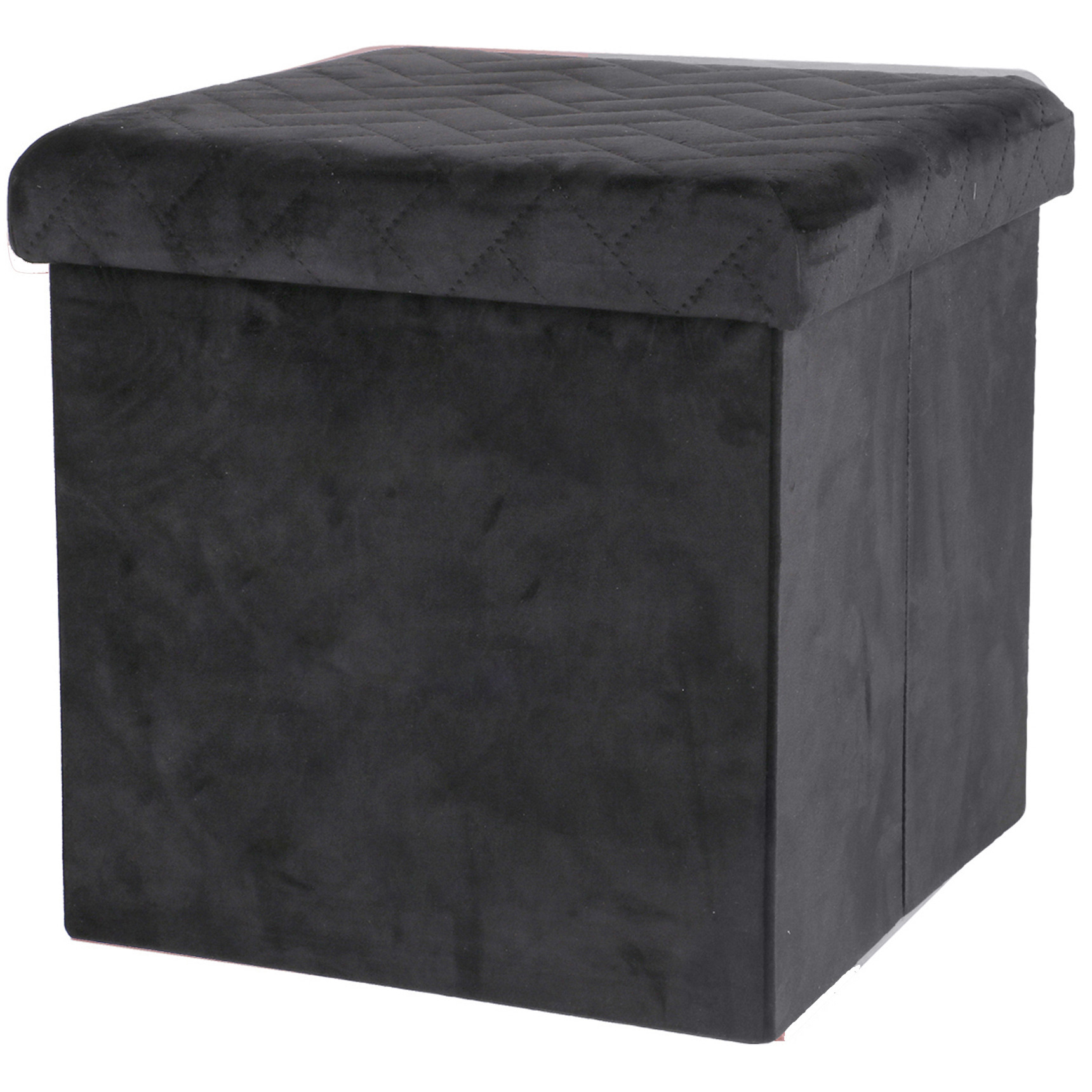 Urban Living Poef-hocker opbergbox zit krukje velvet zwart polyester-mdf 38 x 38 cm opvouwbaar