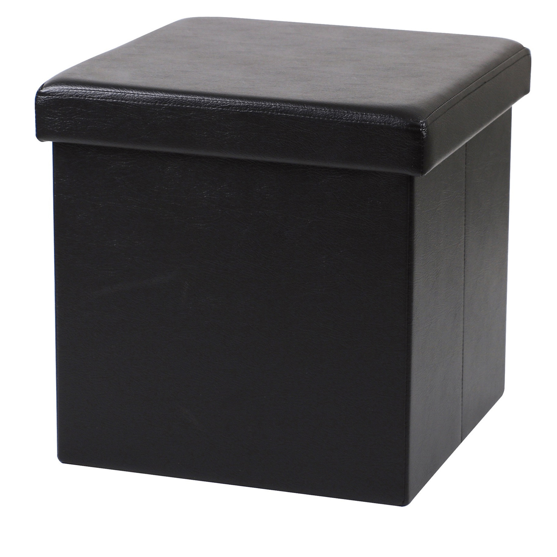 Urban Living Poef Leather BOX hocker opbergbox zwart PU-mdf 38 x 38 cm opvouwbaar