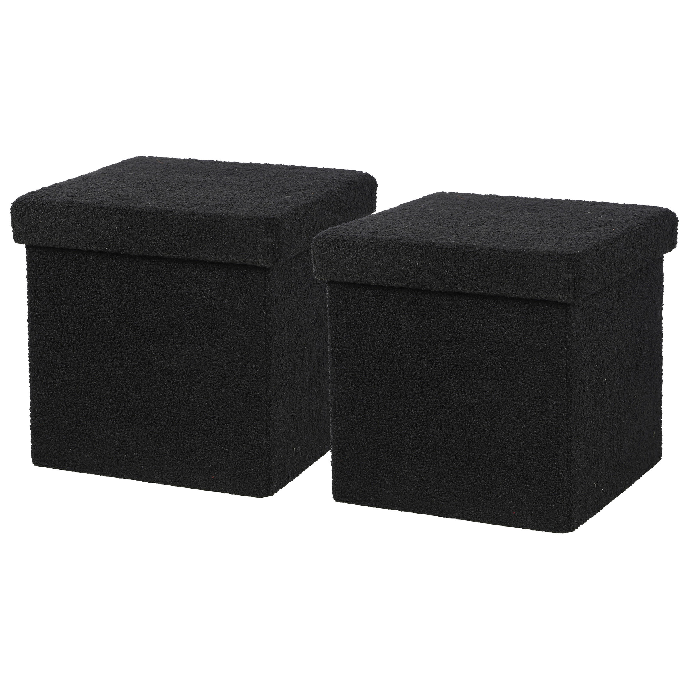 Urban Living Poef Square BOX 2x hocker opbergbox zwart polyester-mdf 38 x 38 cm opvouwbaar