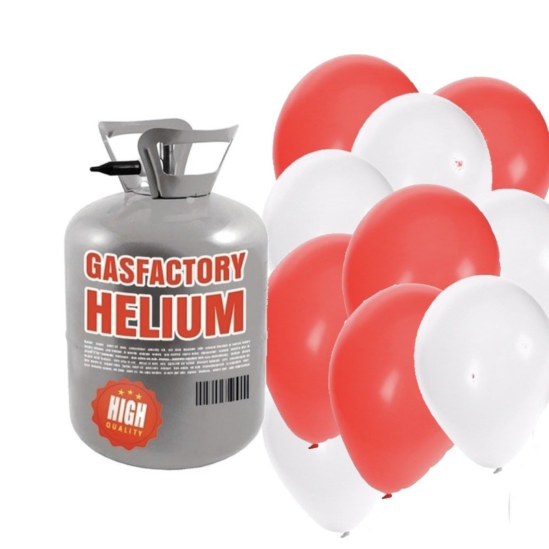 Valentijn helium tankje met rood-witte ballonnen 30 stuks