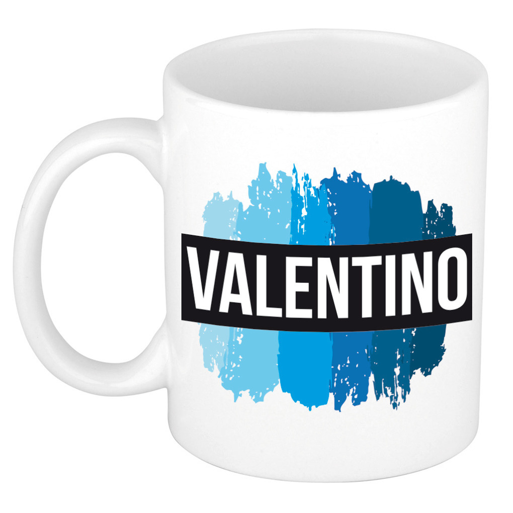 Valentino naam-voornaam kado beker-mok verfstrepen Gepersonaliseerde mok met naam