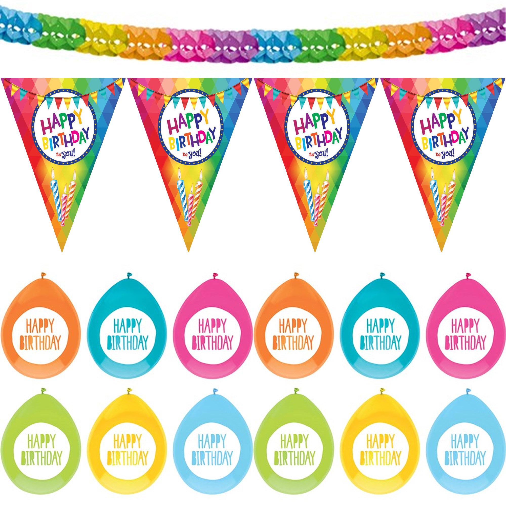 Verjaardag versiering pakket Happy Birthday ballonnen-vlaggetjes-feestslinger