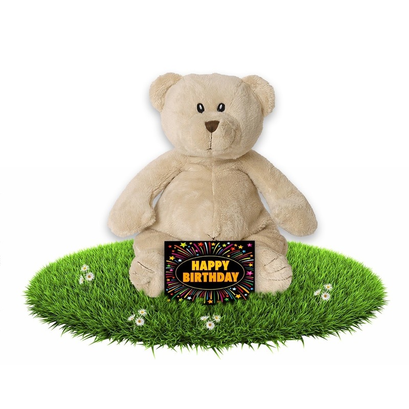 Verjaardagcadeau beren knuffel beige 23 cm + gratis verjaardagskaart