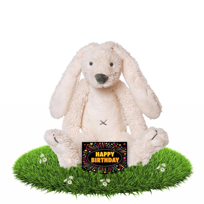 Verjaardagscadeau knuffel konijn-haas 28 cm wit met gratis wenskaart