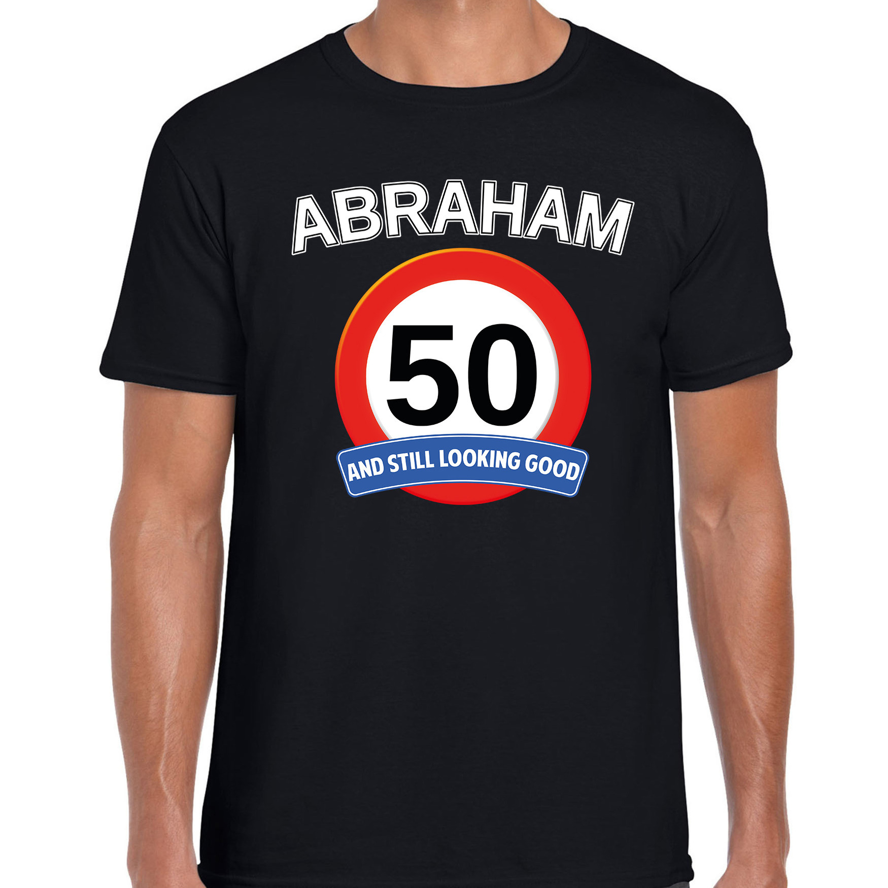 Verkeersbord 50 jaar verjaardag shirt Abraham zwart heren cadeau t-shirt