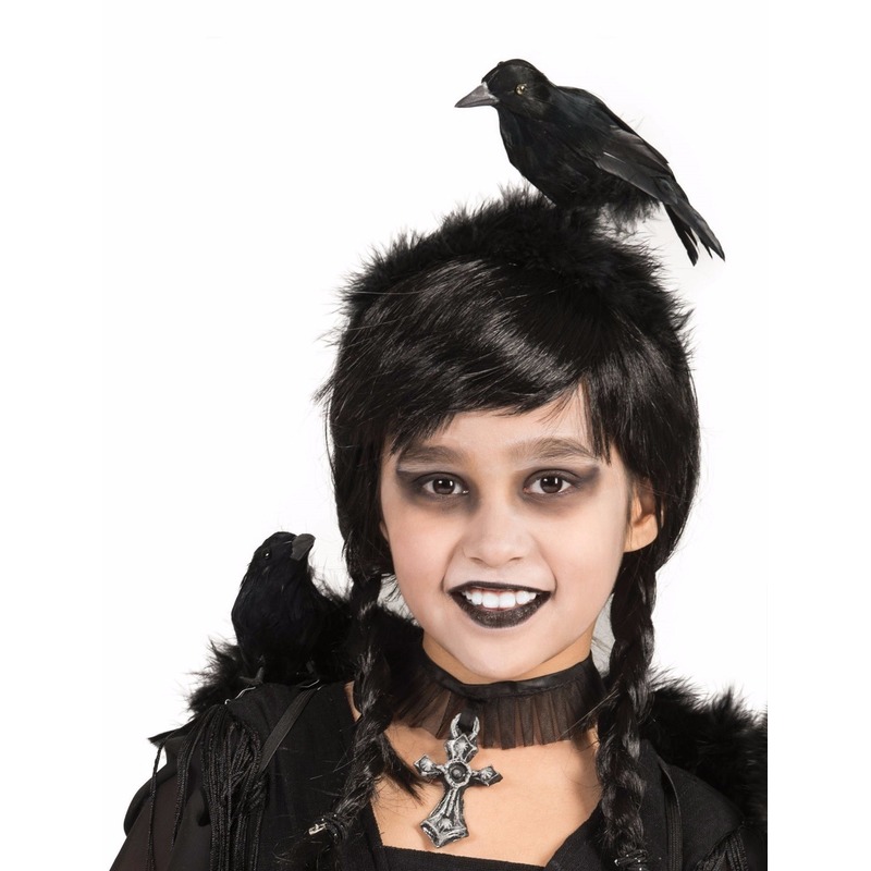 Verkleed diadeem dames met zwarte kraai 17 cm Halloween thema