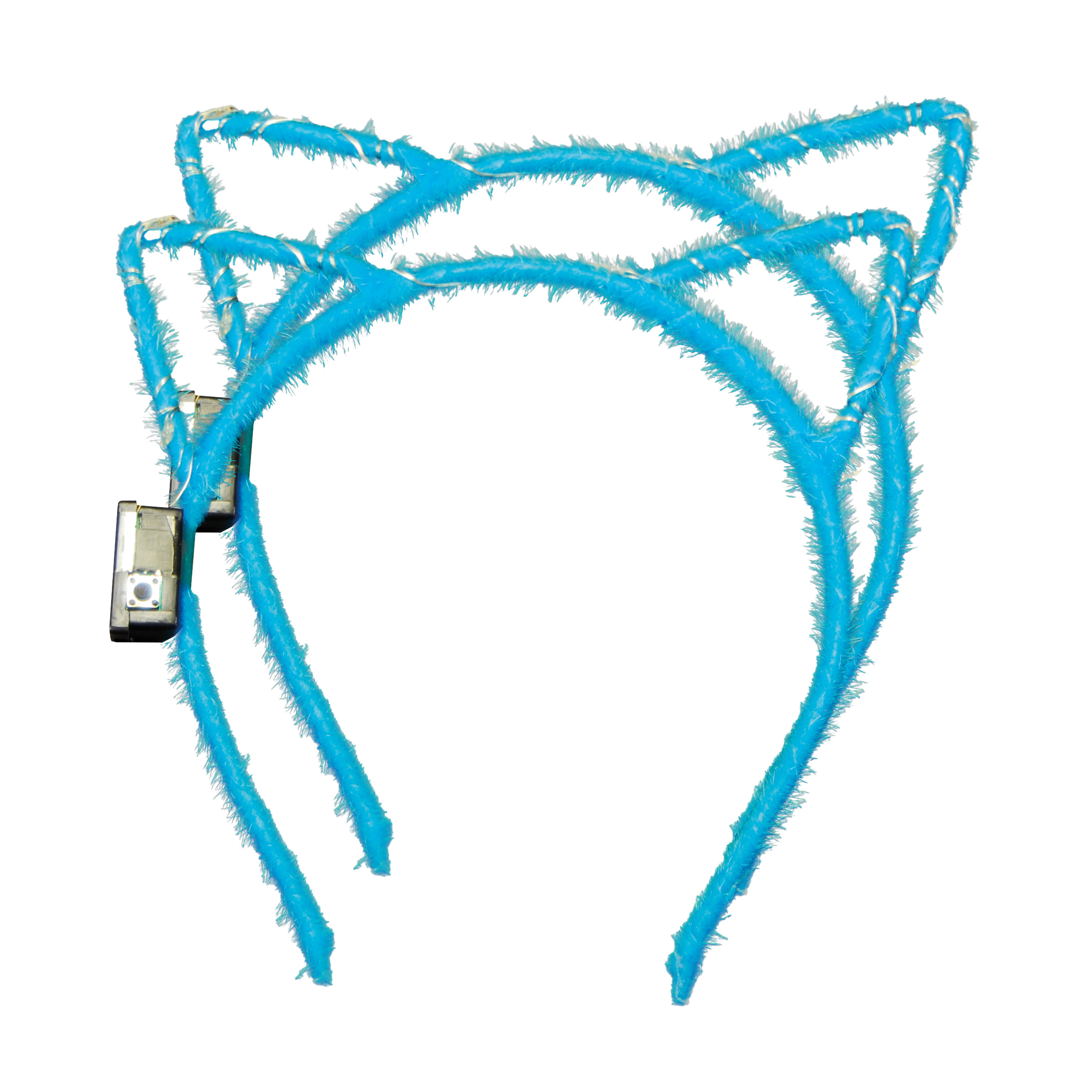 Verkleed-feest diadeem katten-poezen oren-oortjes 2x blauw meisjes LED licht carnaval