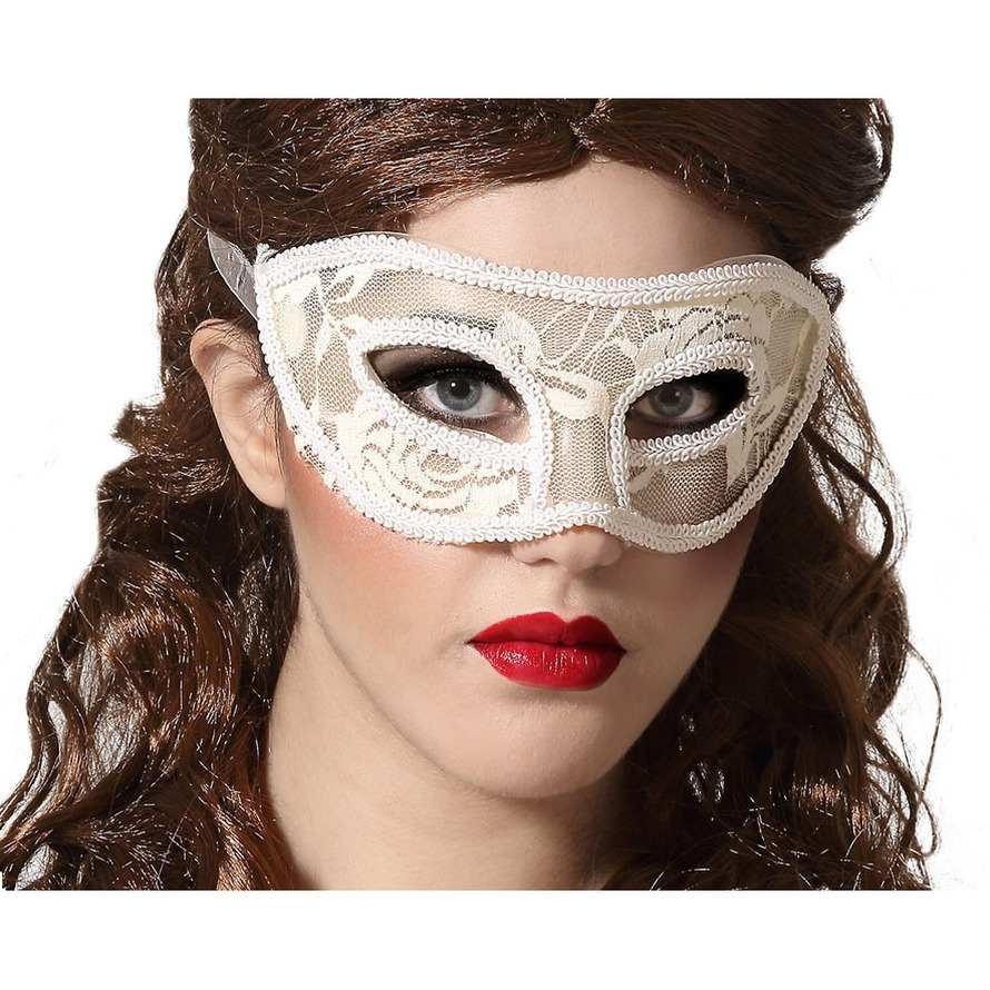 Verkleed oogmasker wit kant patroon volwassenen Halloween-gemaskerd bal