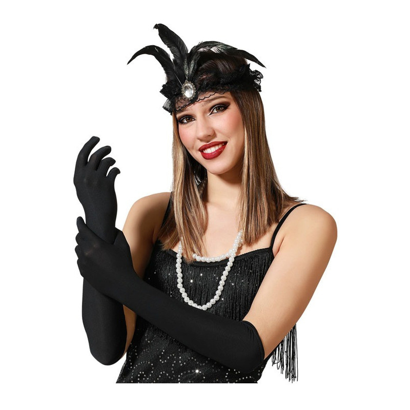 Verkleed party handschoenen voor dames polyester zwart one size lang model